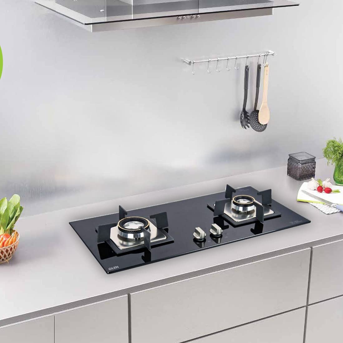 Glen 2 Burner Auto Ignition Built in Glass Hob 1022 SQ HT DB