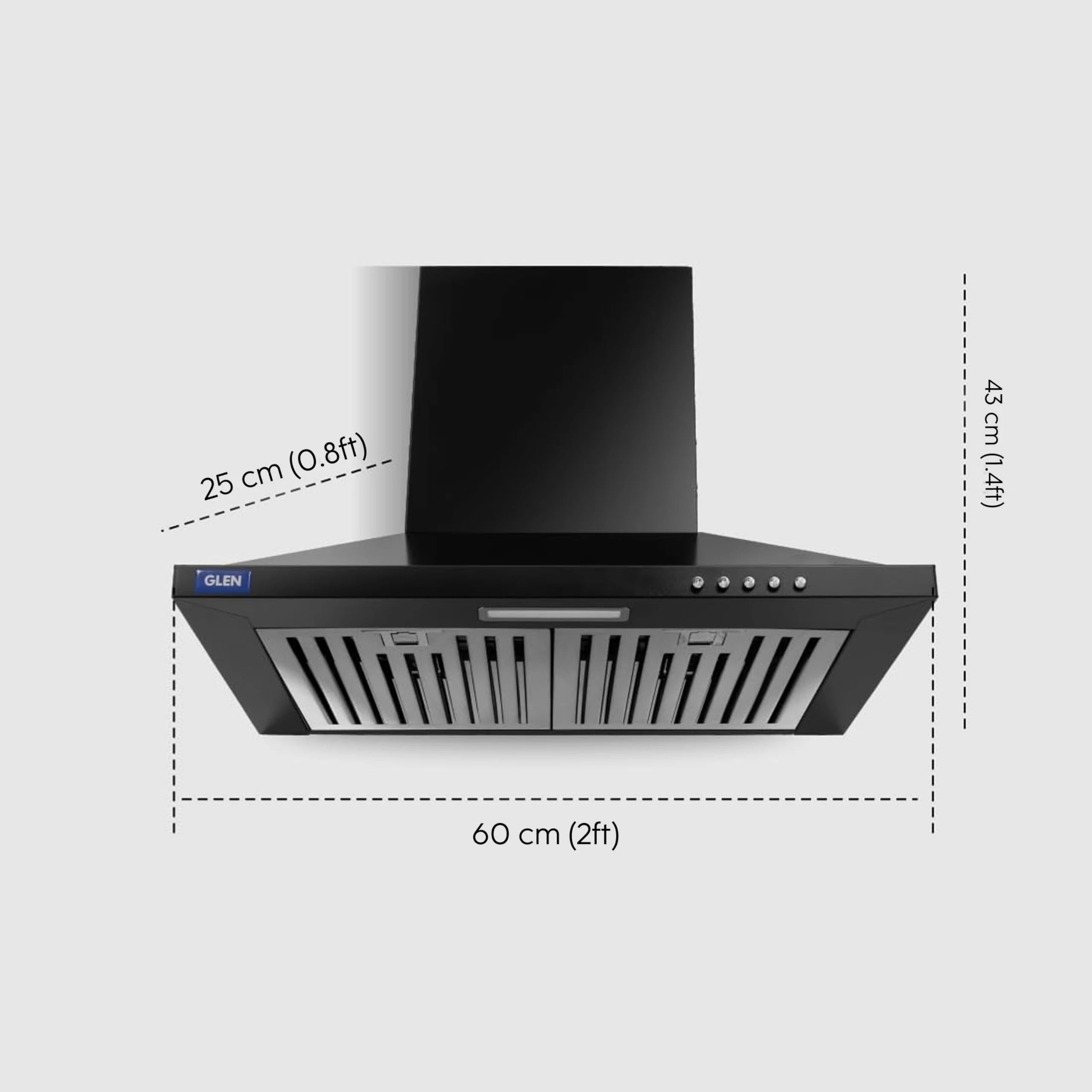 Glen 60 cm 1000 m³/hr Baffle Filter Kitchen Chimney |Pyramid Shaped |(Hood Aqua Plus, Push Buttons Control,Silver)
