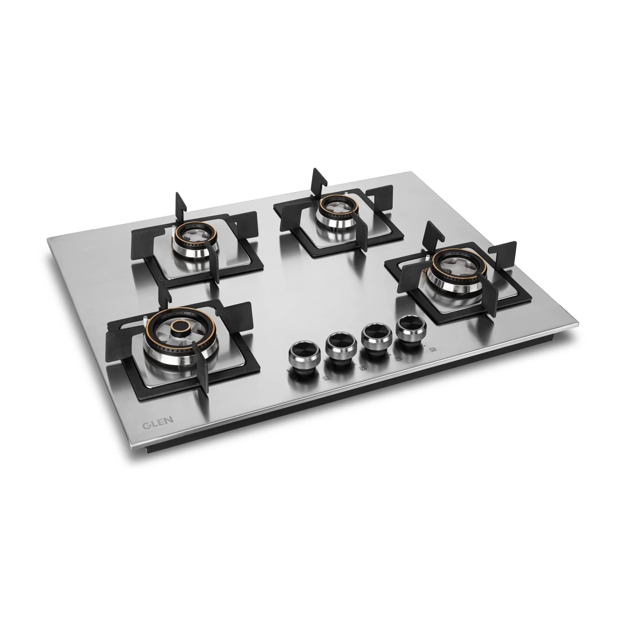 Glen Hob Top 4 Burner Stainless Steel | Built In Hob 4 Burner Gas Stove Auto Ignition | Mini Triple Ring & Double Ring Brass Burners | hob gas stove 4 burner stainless steel (BH1074SQHTSSDBMT70)