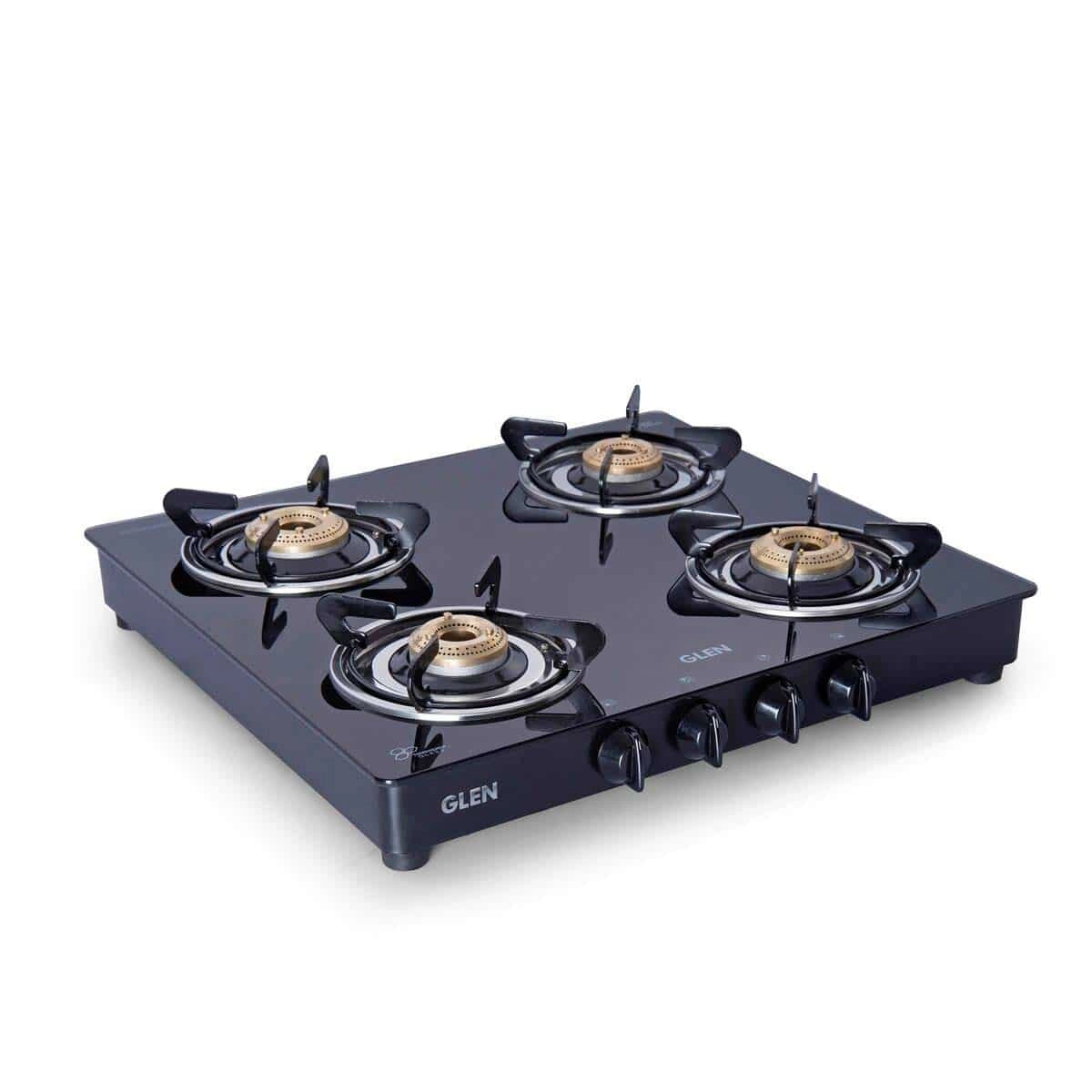 Glen 60cm 1000 m3/hr Designer Ductless Chimney (6079 Push Buttons, Baffle Filter Black) + Glen 1043 GT Brass Burner Black Cooktop