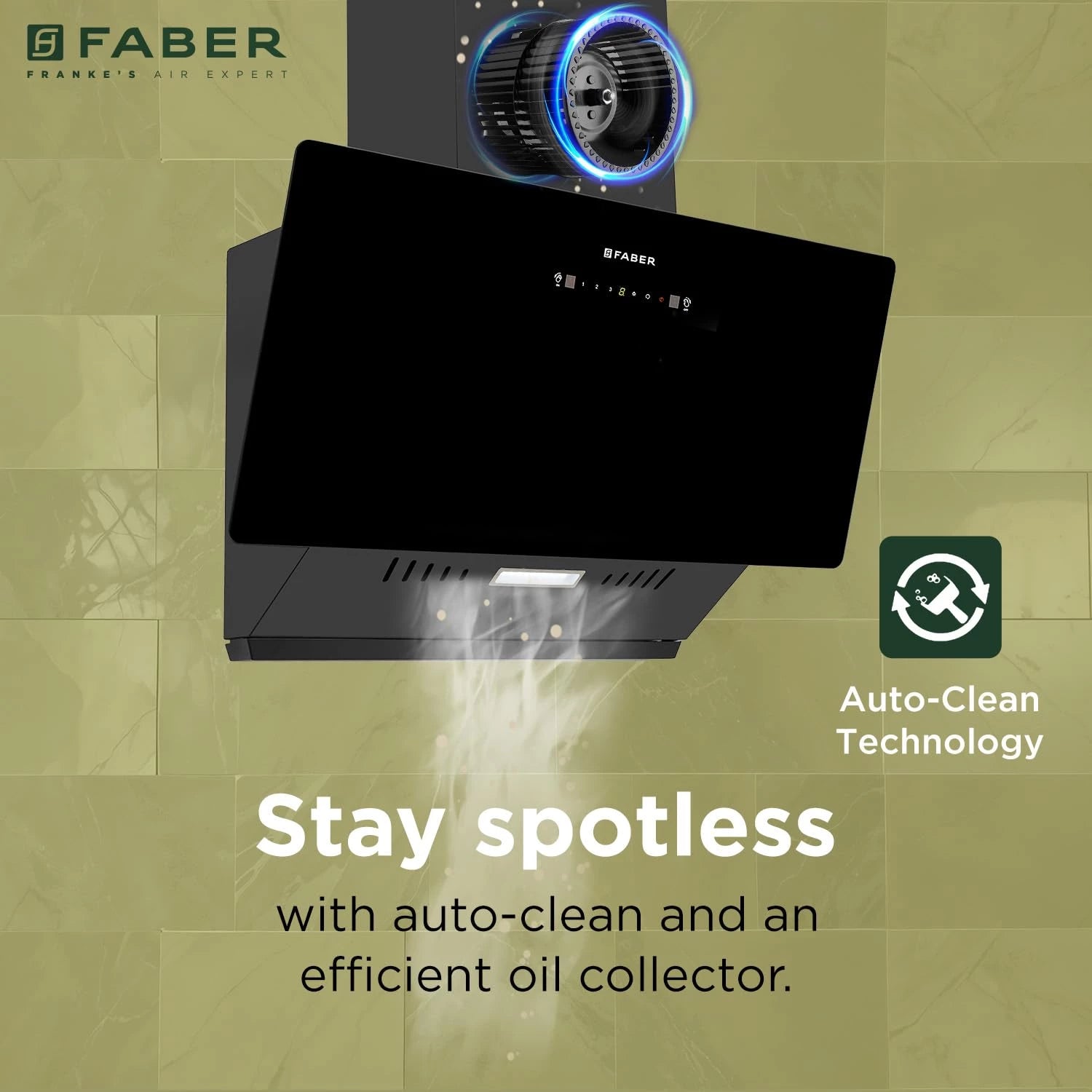 Faber Hood Trendy 90cm 1500 m³/hr BLDC Autoclean Slant Shape Chimney | Built In Oil Collector | Touch & Gesture Control | 12Yr Motor,2Yr Comprehensive Warranty by Faber | TRENDY IN BLDC HCSCFL BK 90