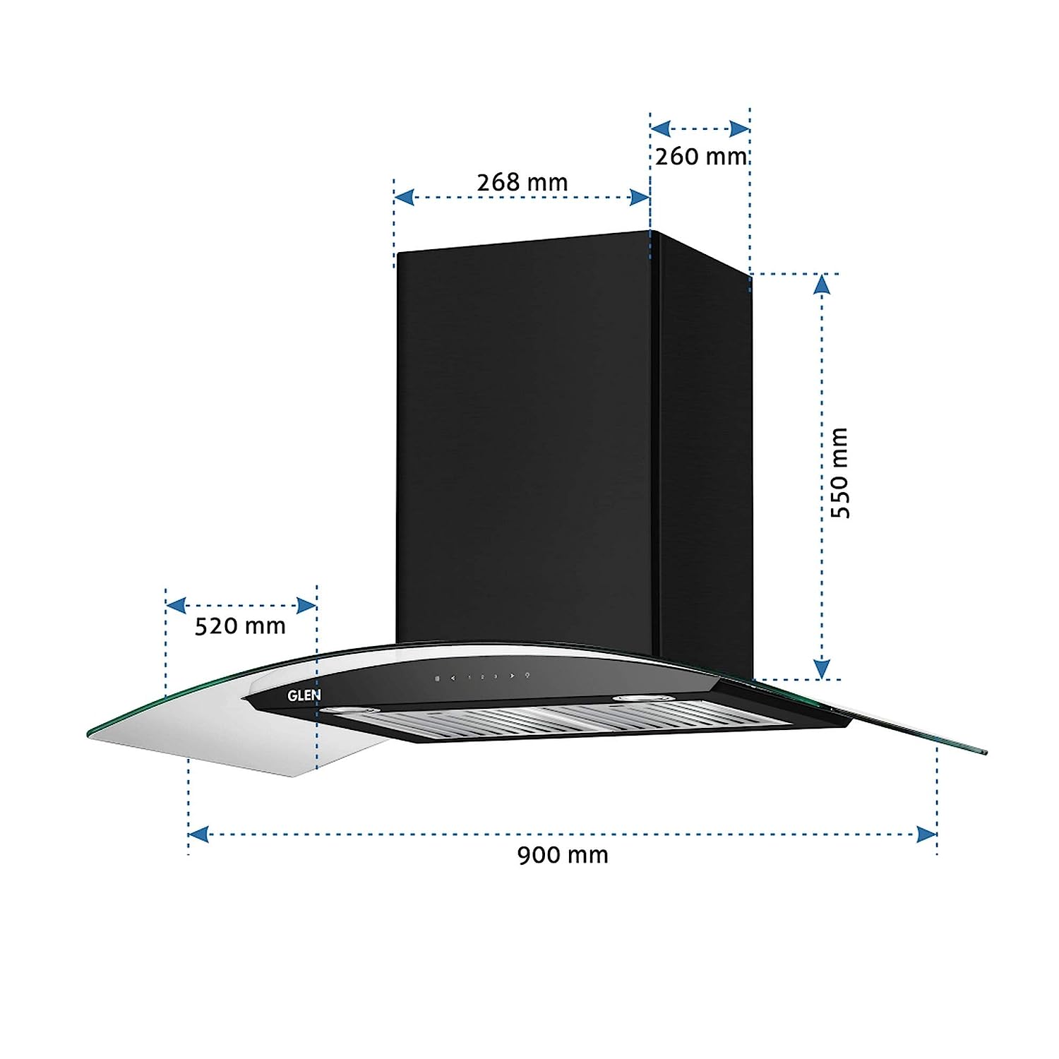 Glen 90cm 1200 m3/hr Auto Clean Chimney (Melissa A Clean 90, 2 Baffle Filters, Touch Control, Black)
