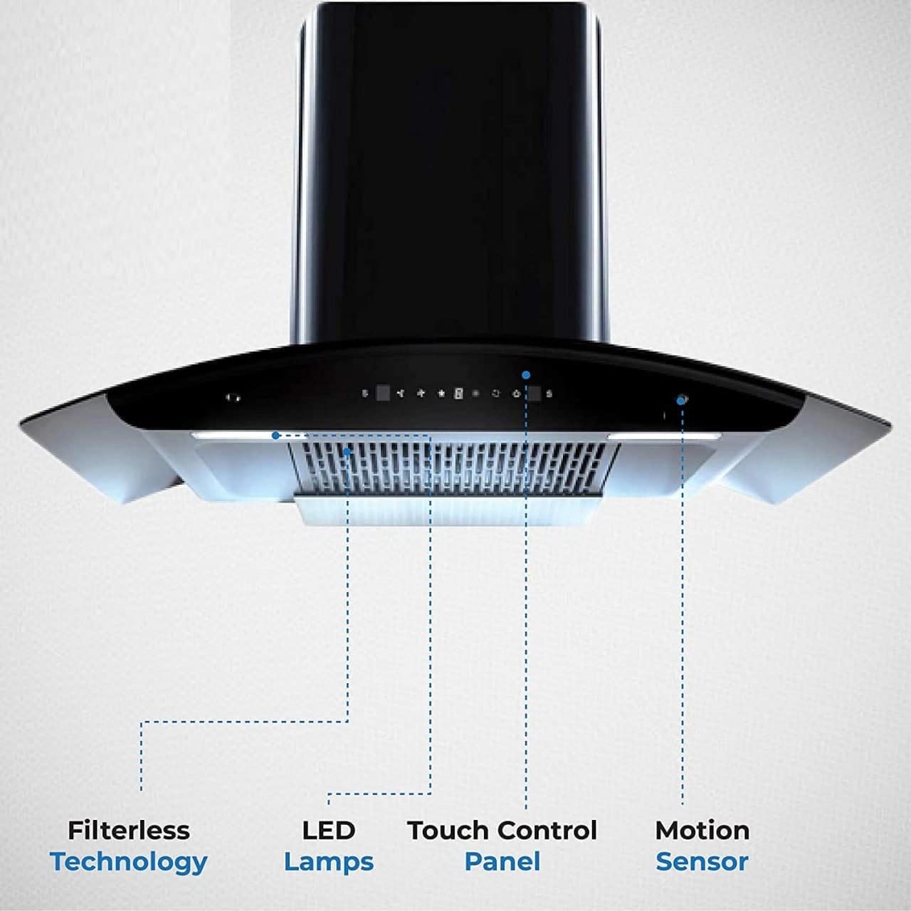 Hindware Oasis Black 90 Cm Wall Mounted Chimney (Motion Sensor,1200 M3/Hr Filter-less, Touch Control) (Black)