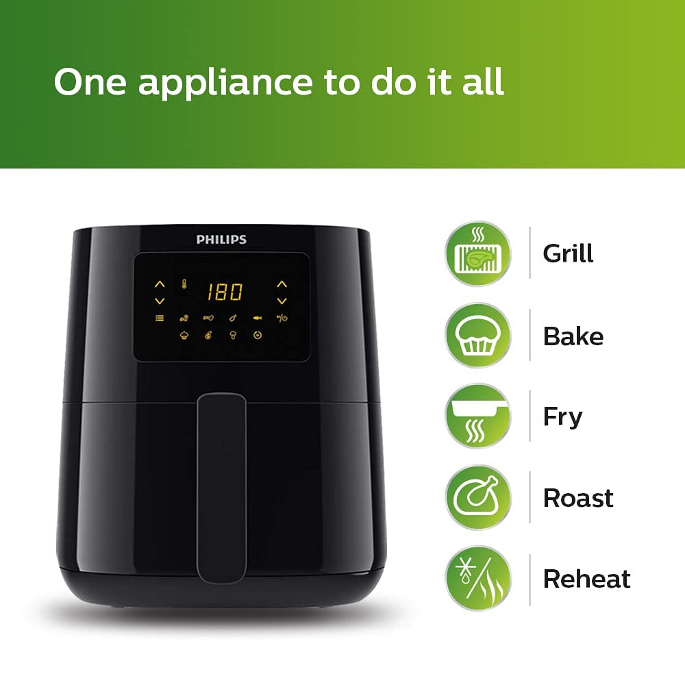 Philips Essential Air Fryer Hd9252/70 With Rapid Air Technology, Uses Up To 90% Less Fat, 7 Presets Touch Screen , Black