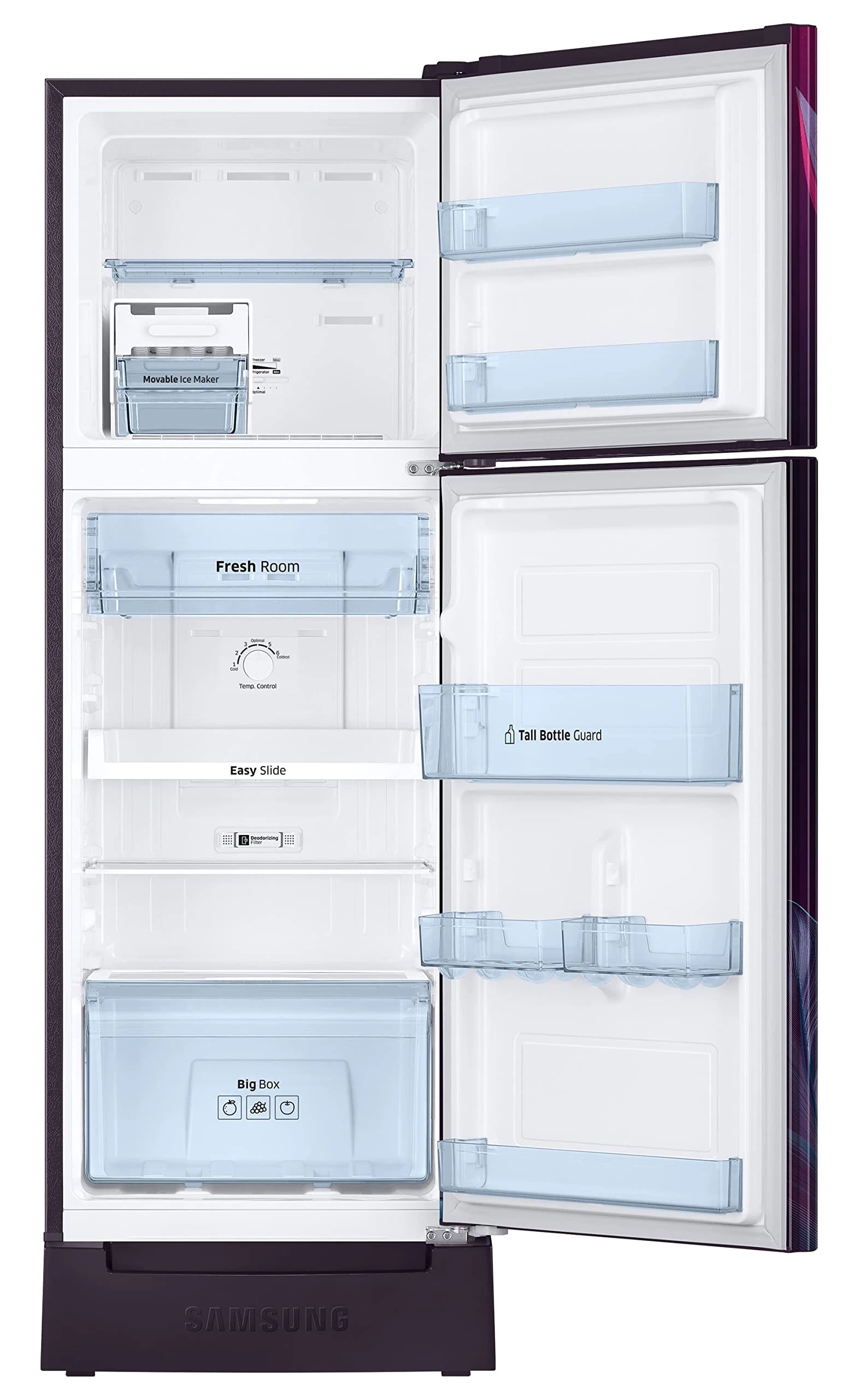Samsung 236L 2 Star Inverter Frost-Free Double Door Refrigerator (RT28C31429R/HL,Paradise Bloom Purple) Base Stand Drawer