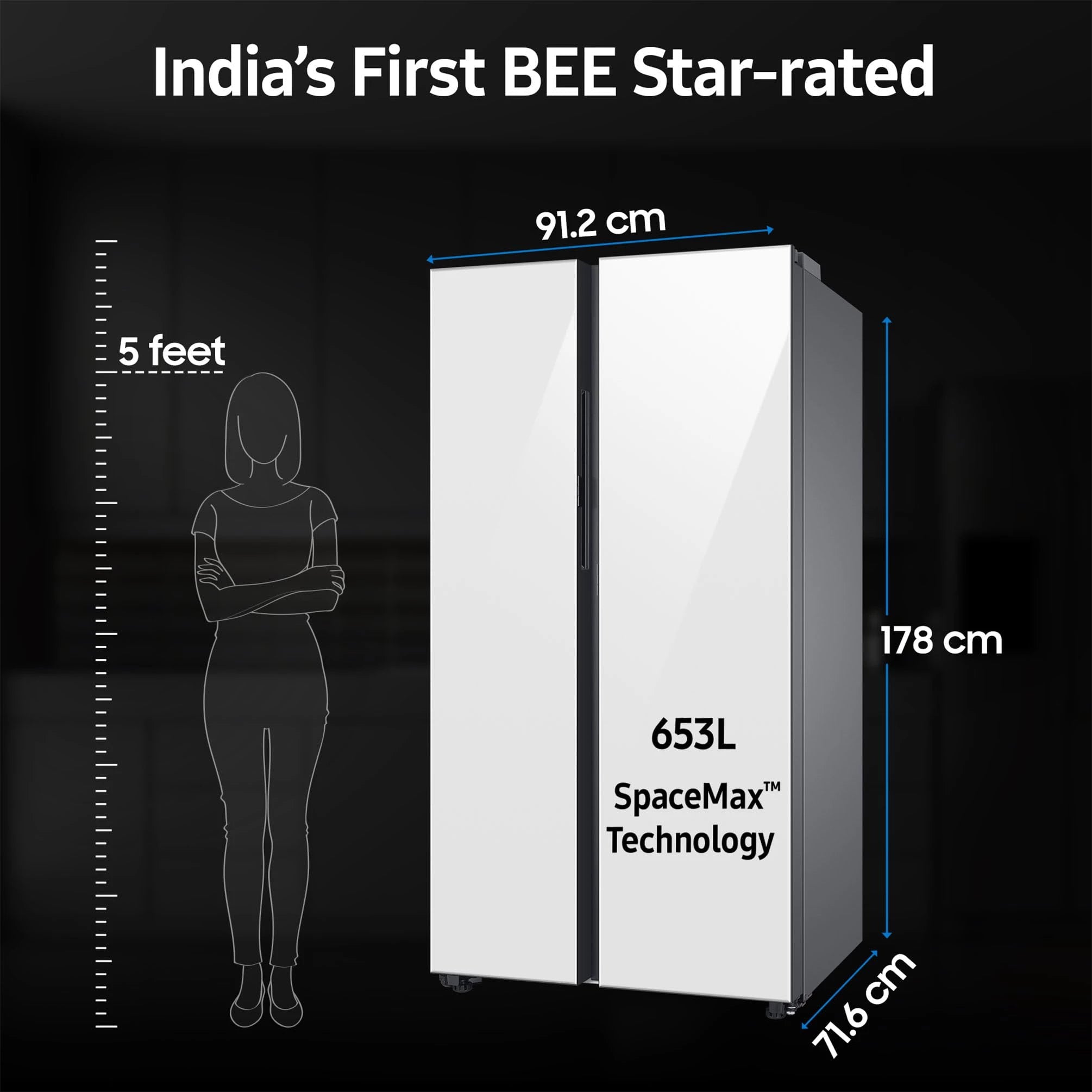 Samsung 653 L, 3 Star, Bespoke, Glass Door, Frost Free, Double Door, Convertible 5-in-1 Digital Inverter, Side By Side AI Enabled Smart Refrigerator with WiFi (RS76CB811312HL, Clean White)