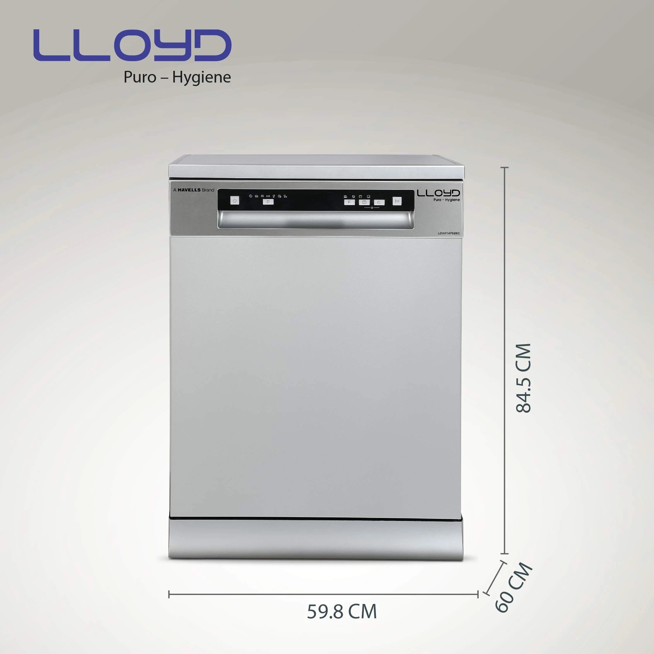 Havells-Lloyd Puro Hygiene (LDWF14PSB1IC, 14 Place Settings, 99% Germs Free with Sparkle Clean Technology, Auto Clean,Infinity Drawer, Super Silent, Silver)