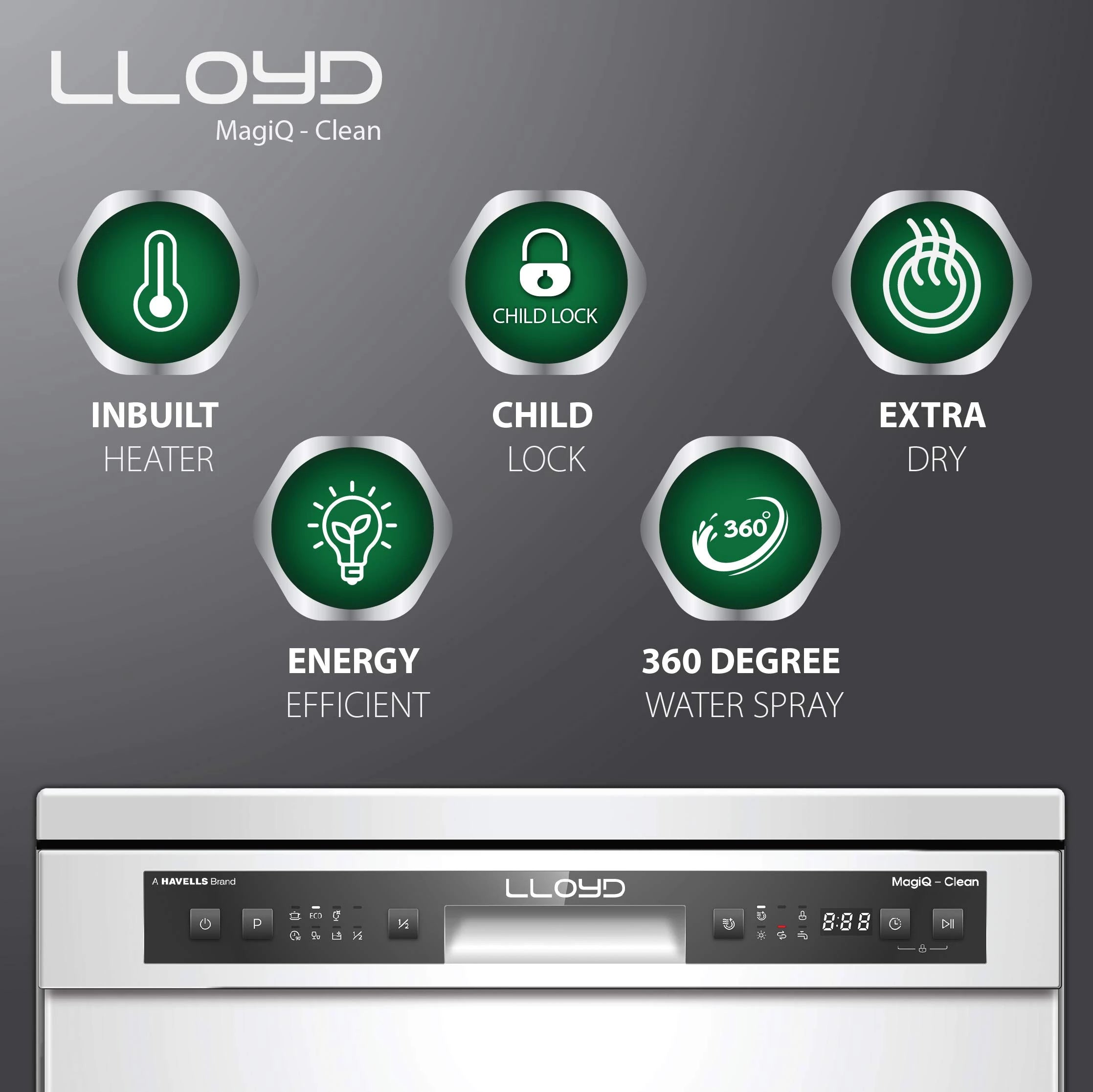 Havells-Lloyd 13 Place Settings Standard Dishwasher (LDWF13PSE1DD, Silver)