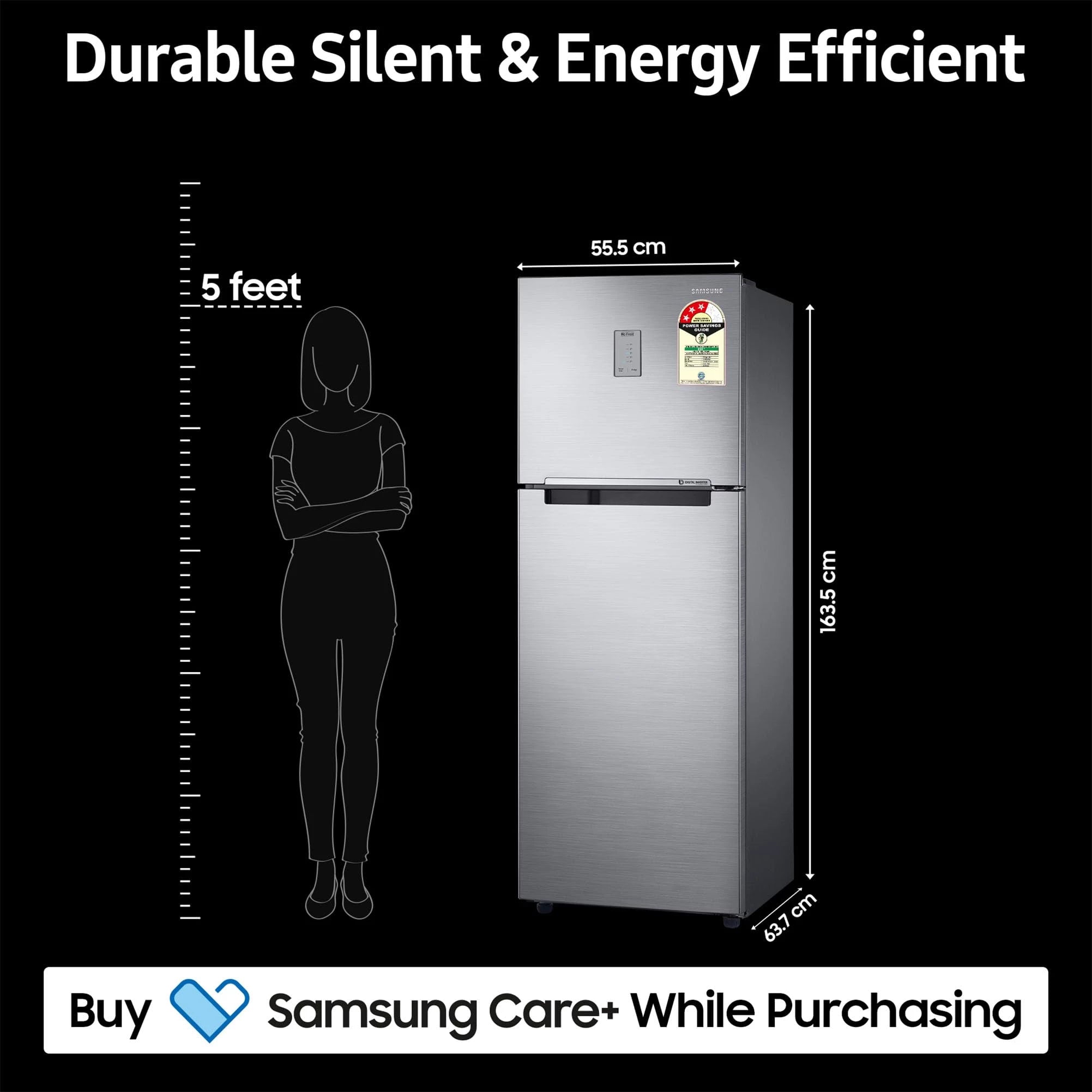 Samsung 256L 3 Star Digital Inverter Frost-Free Double Door Refrigerator Appliance (RT30C3433S9/HL,Refined Inox)
