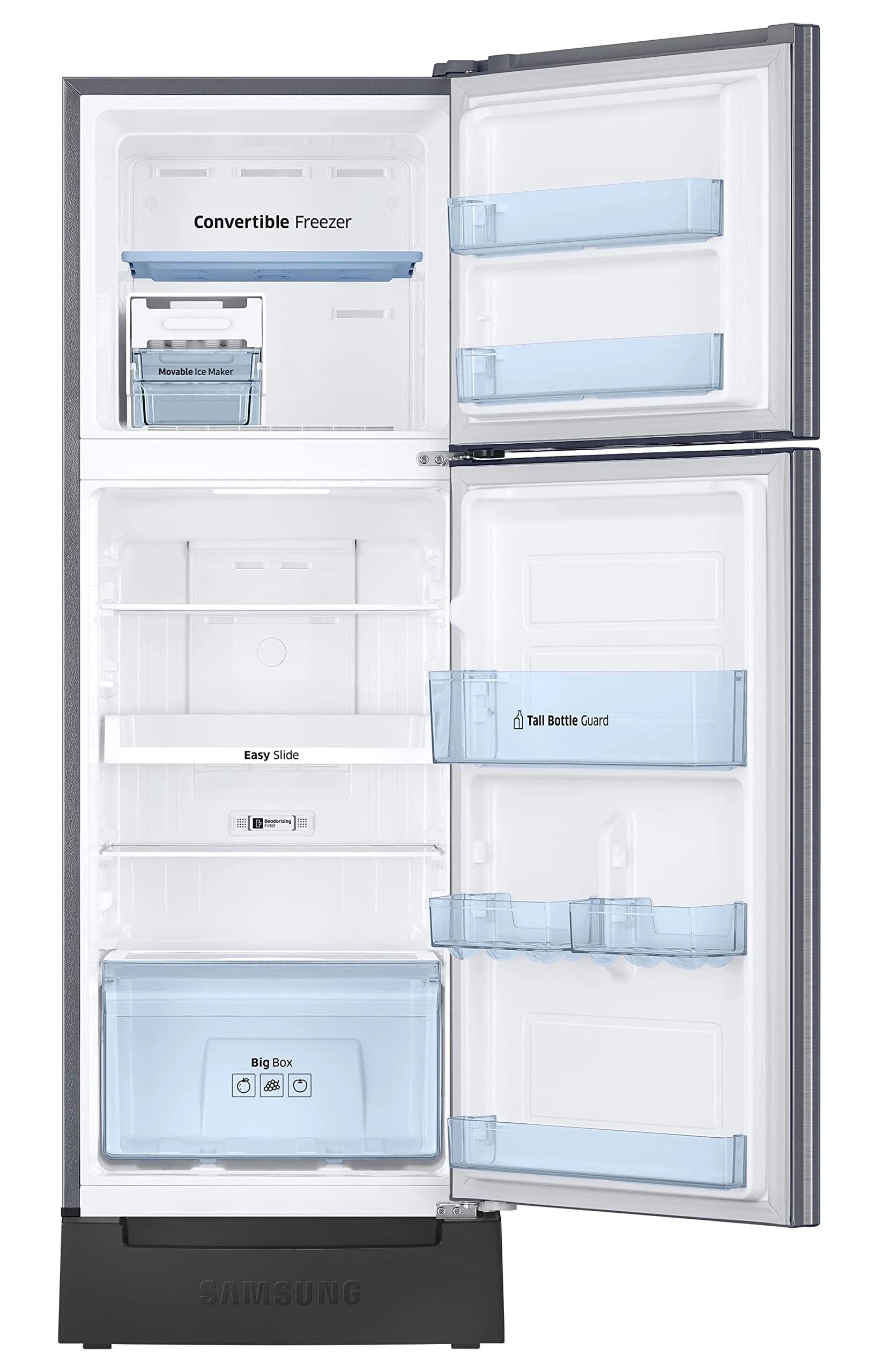 Samsung 236L 2 Star Inverter Frost-Free Convertible 3 In 1 Double Door Refrigerator Appliance (RT28C3832S8/HL,Elegant Inox), Base Stand Drawer