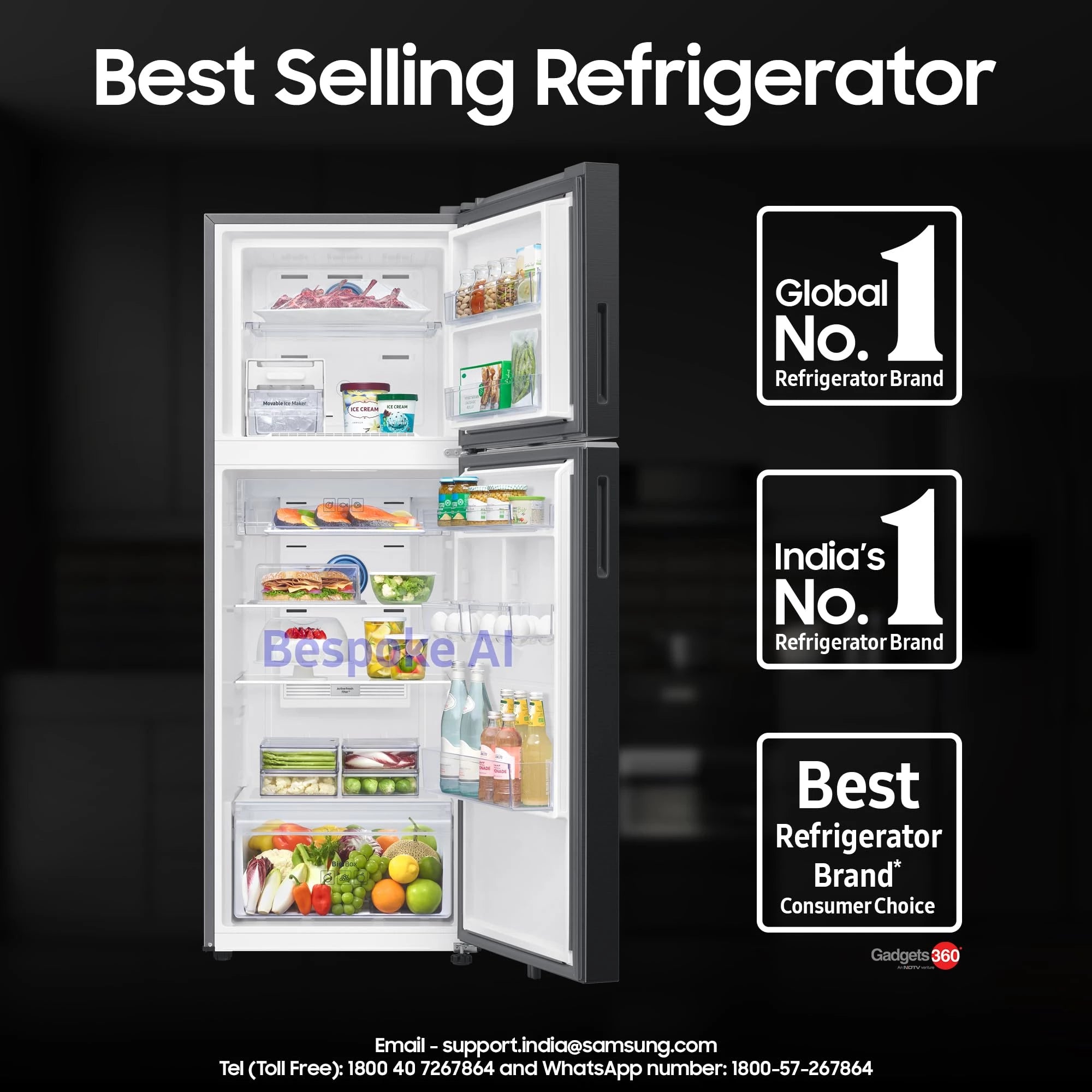 Samsung 330 L, 3 Star, Convertible 5-in-1, Digital Inverter, Frost Free Double Door, WiFi Enabled Bespoke AI Refrigerator (RT34DG5A4DBXHL, Luxe Black)
