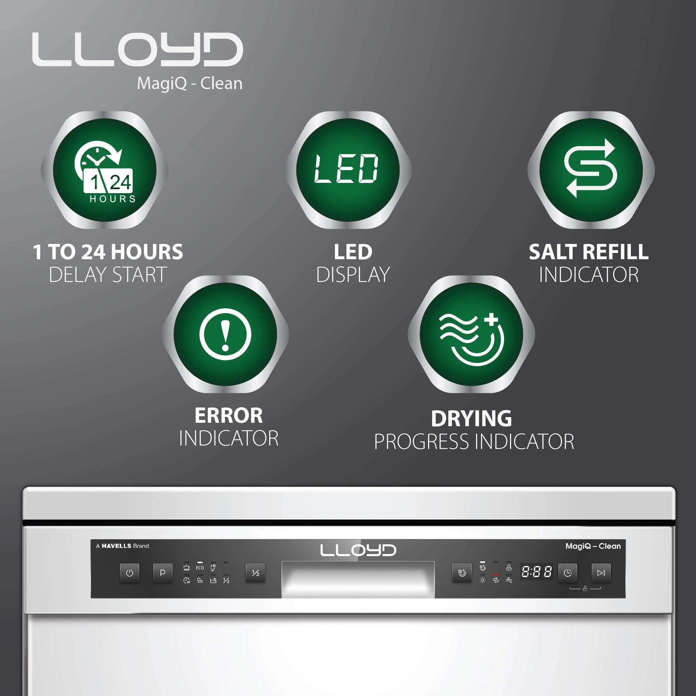 Havells-Lloyd 13 Place Settings Standard Dishwasher (LDWF13PSE1DD, Silver)