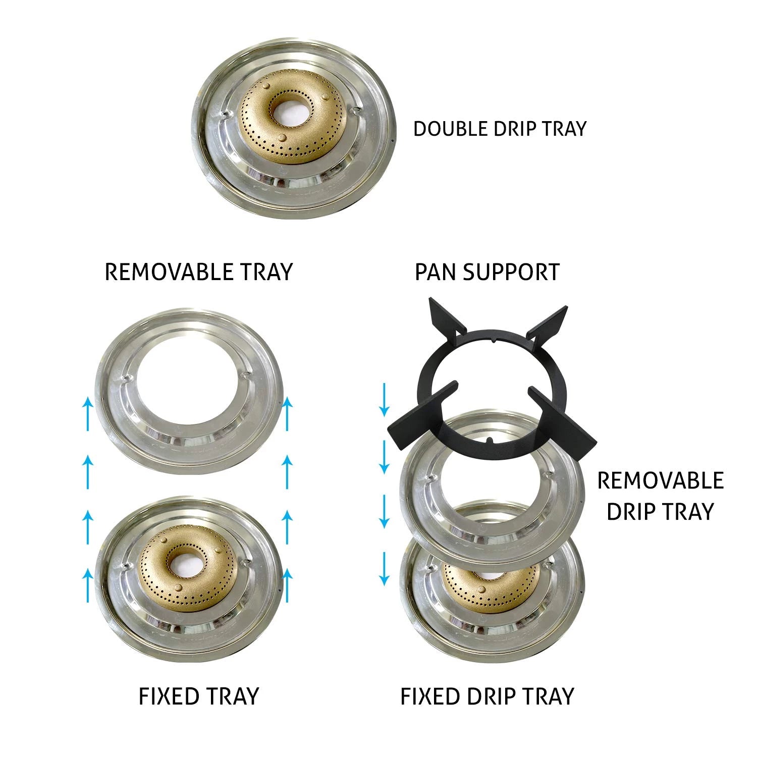 க்ளென் 3 பர்னர் எல்பிஜி கிளாஸ் கேஸ் ஸ்டவ், டபுள் டிரிப் ட்ரே, ஹை ஃபிளேம் ஃபோர்ஜ்டு பித்தளை பர்னர், ஆட்டோ இக்னிஷன், எக்ஸ்ட்ரா வைட், பிளாக் (1033 GT XL FB DD AI)
