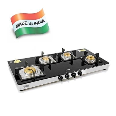 Glen 4 Burner Glass Cooktop 1049 SQ GT Forged Brass Burners