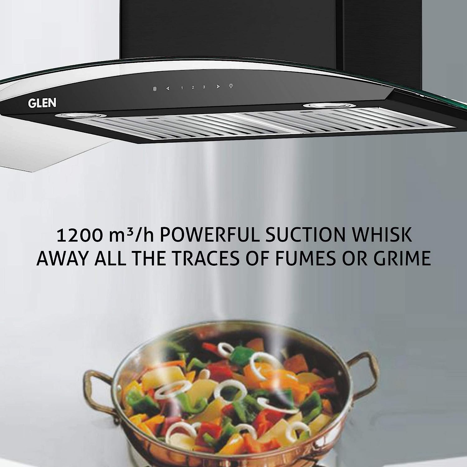 Glen 90cm 1200 m3/hr Auto Clean Chimney (Melissa A Clean 90, 2 Baffle Filters, Touch Control, Black)