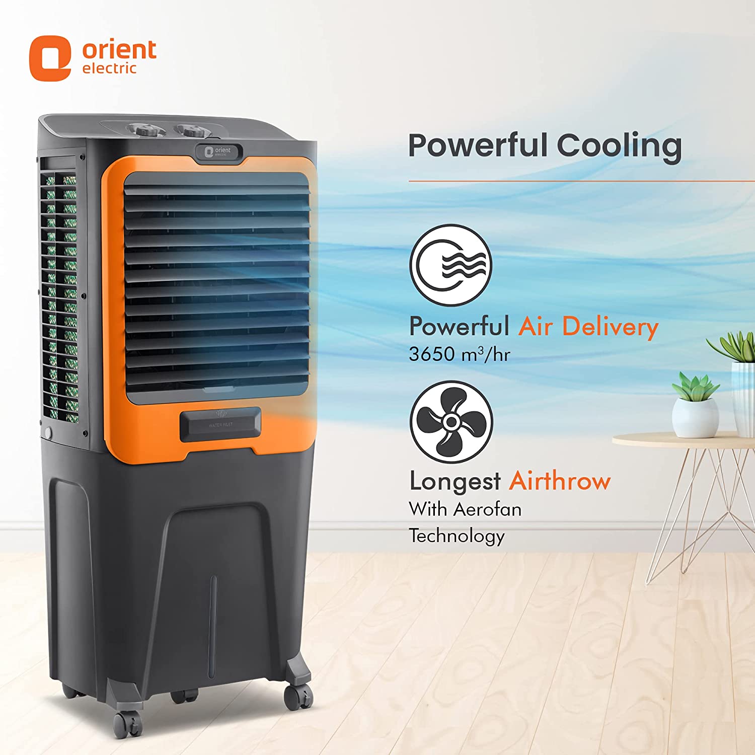 Orient Electric Ultimo 88L Desert Air Cooler with Densenest Honeycomb pads (Grey and Orange)