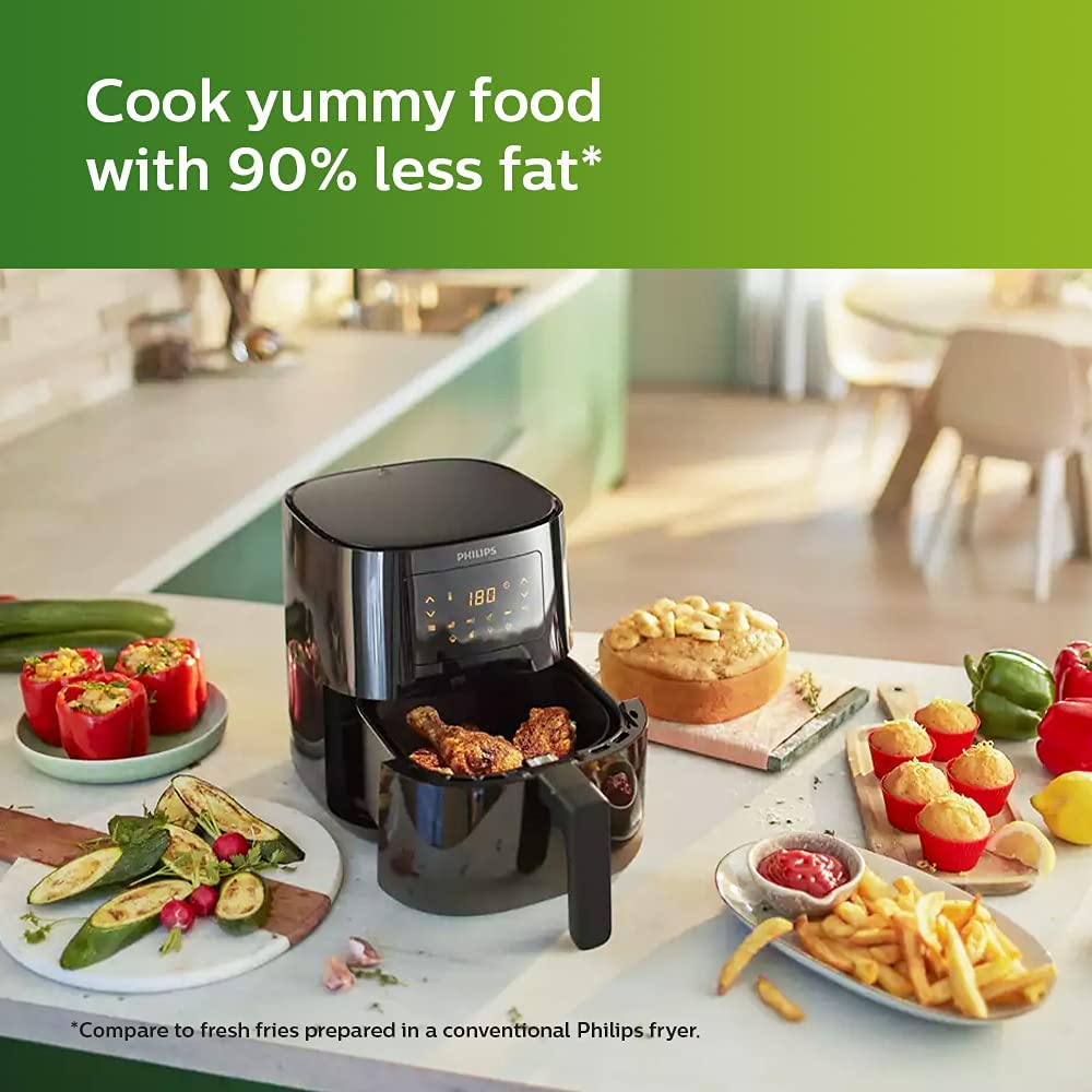 Philips Essential Air Fryer Hd9252/70 With Rapid Air Technology, Uses Up To 90% Less Fat, 7 Presets Touch Screen , Black