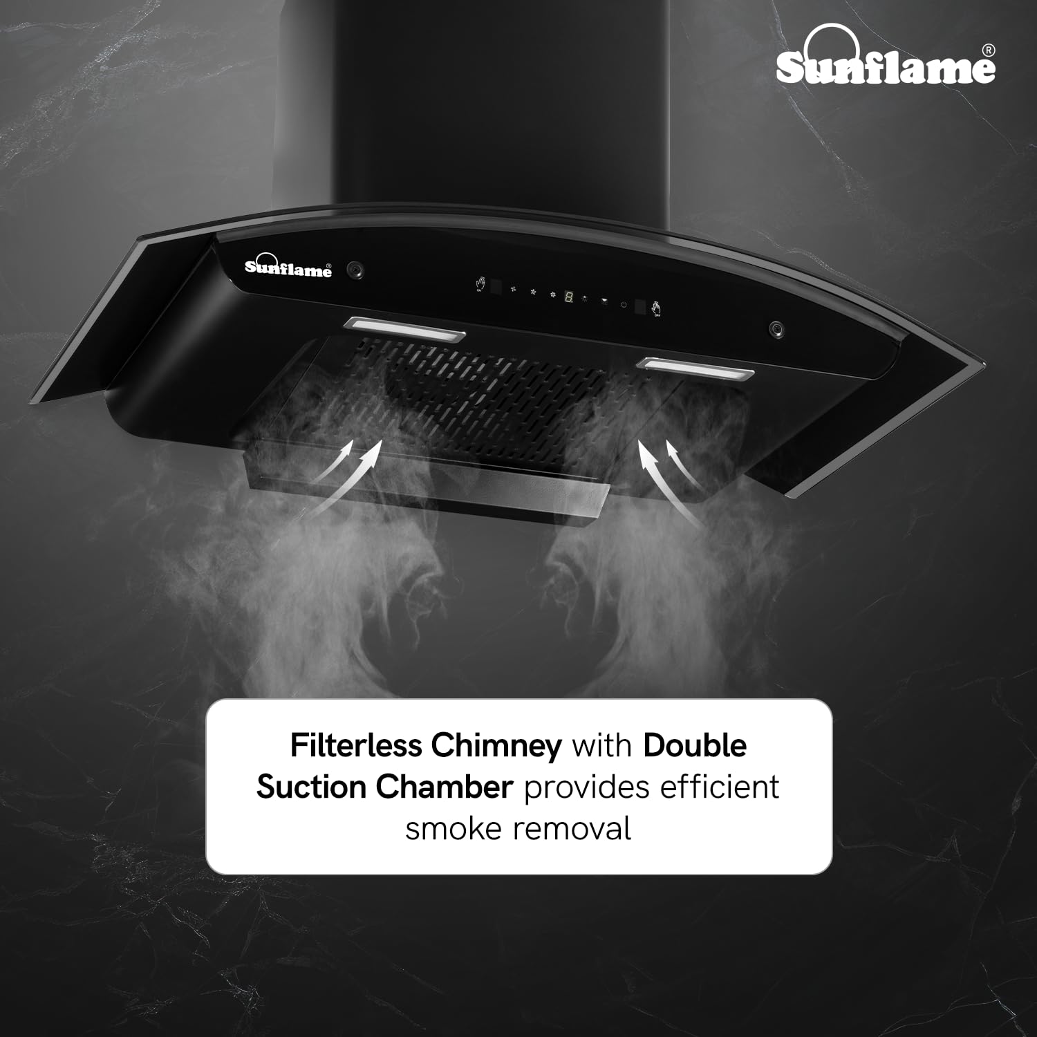 Sunflame Lamia 90 FL HAC TC Filterless Auto-Clean Kitchen Chimney | 90cm | 1400 m³/h High Suction Capacity | Touch Panel Control |1-Year Comprehensive & 5-Year Motor Coverage