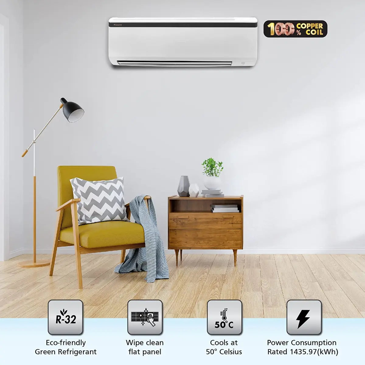 डाइकिन 1.8 टन 1 स्टार फिक्स्ड स्पीड स्प्लिट एसी FTE60UV16 सफ़ेद