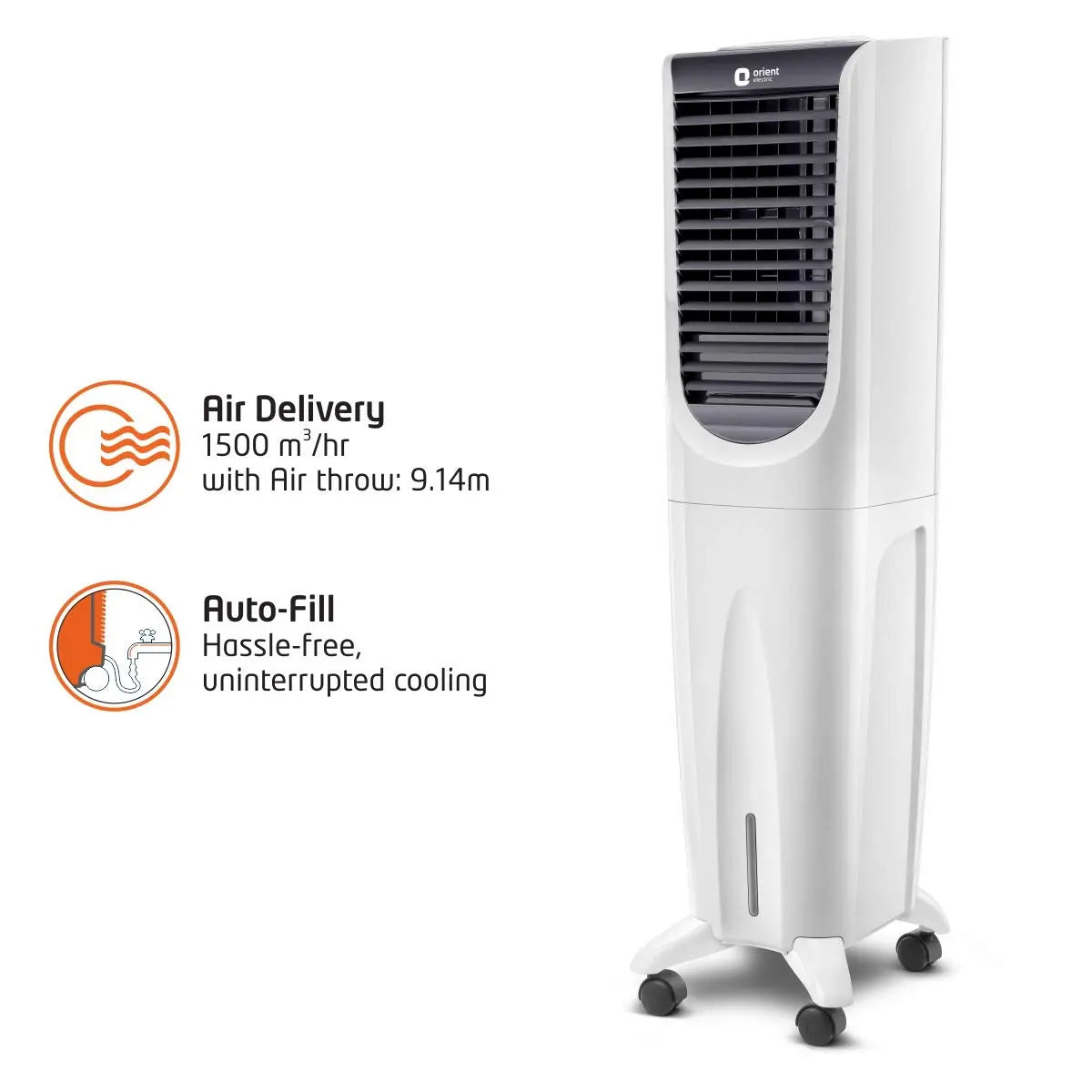 Orient Electric Ultimo Tower 40-Litre Air Cooler - Remote Control & Honeycomb Pads, White & Grey