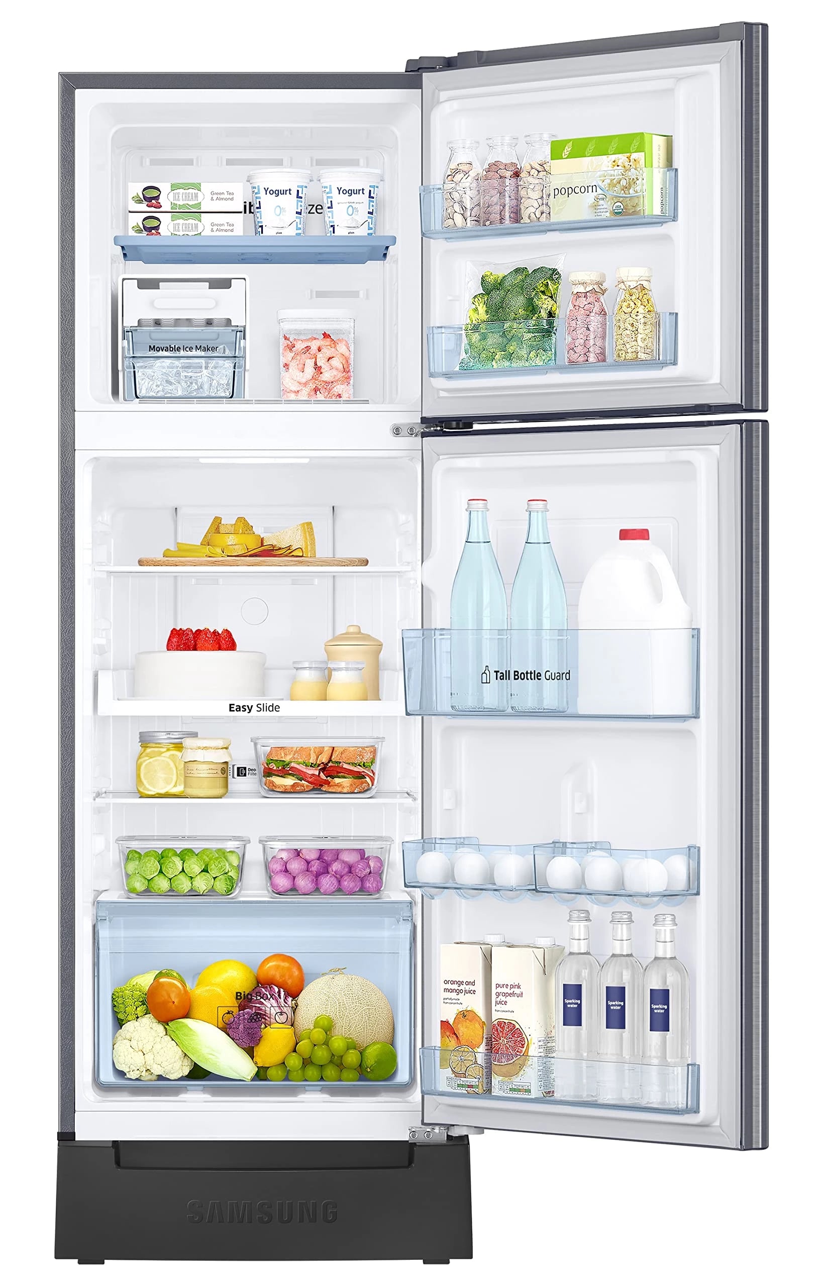 Samsung 236L 2 Star Inverter Frost-Free Convertible 3 In 1 Double Door Refrigerator Appliance (RT28C3832S8/HL,Elegant Inox), Base Stand Drawer