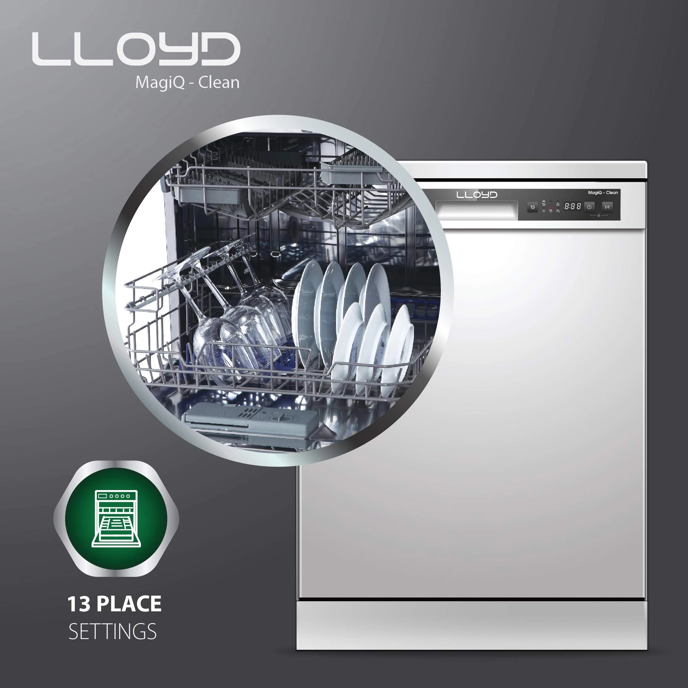 Havells-Lloyd 13 Place Settings Standard Dishwasher (LDWF13PSE1DD, Silver)
