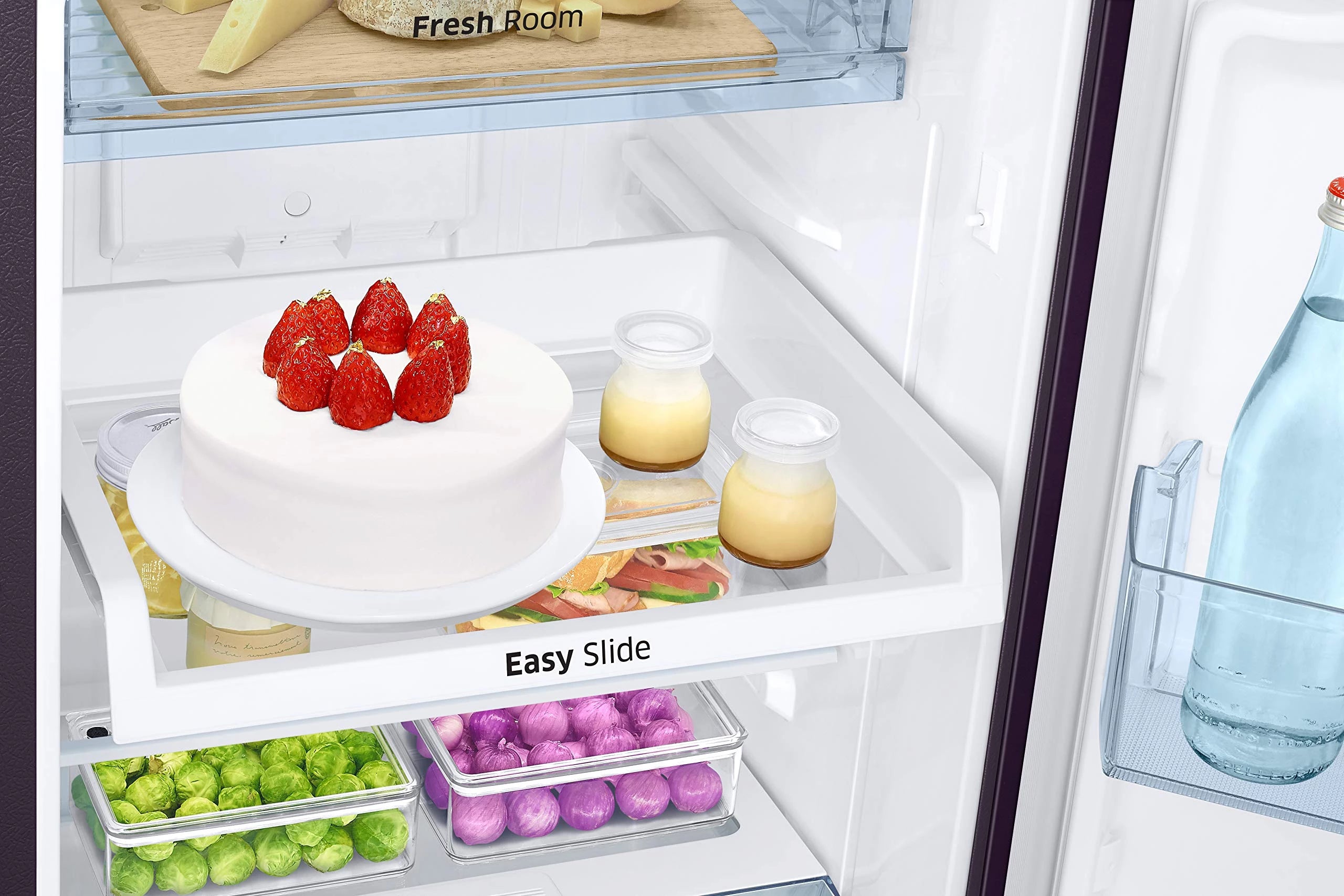 Samsung 236L 2 Star Inverter Frost-Free Double Door Refrigerator (RT28C31429R/HL,Paradise Bloom Purple) Base Stand Drawer