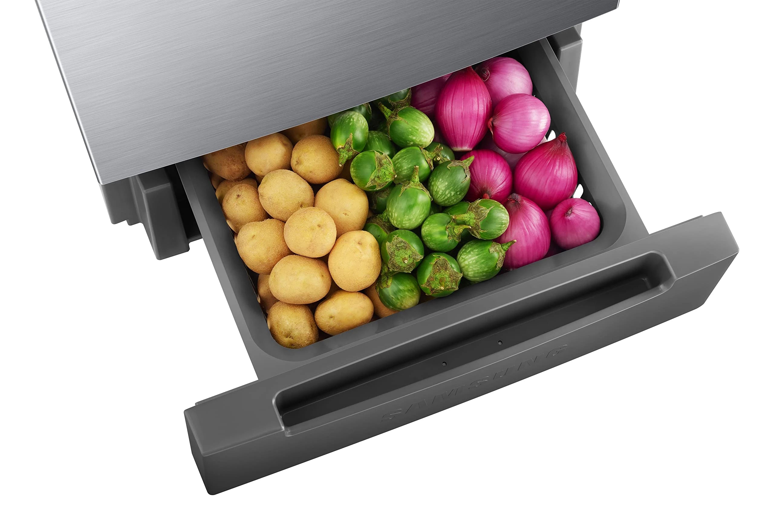 Samsung 236L 2 Star Inverter Frost-Free Convertible 3 In 1 Double Door Refrigerator Appliance (RT28C3832S8/HL,Elegant Inox), Base Stand Drawer