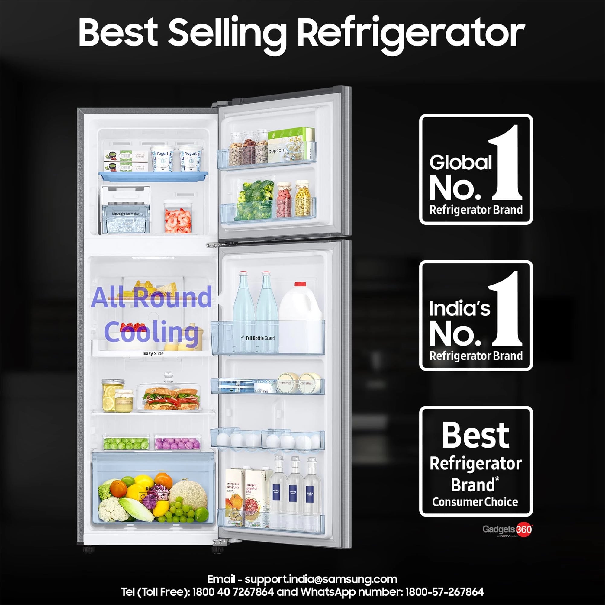 Samsung 256L 3 Star Digital Inverter Frost-Free Double Door Refrigerator Appliance (RT30C3433S9/HL,Refined Inox)