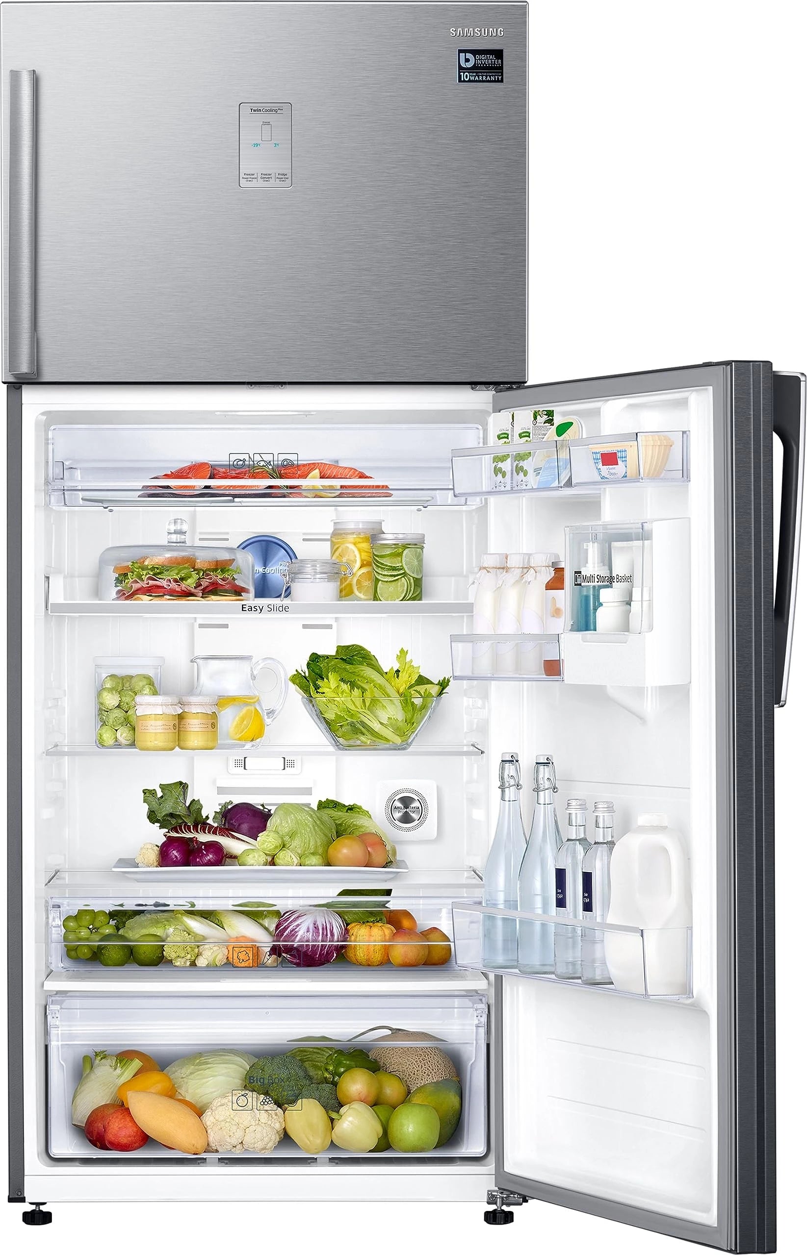 Samsung 530 L, 1 Star, Optimal Fresh+, Digital Inverter, Frost Free Double Door Refrigerator (RT56C637SSL/TL, Silver, Real Stainless)