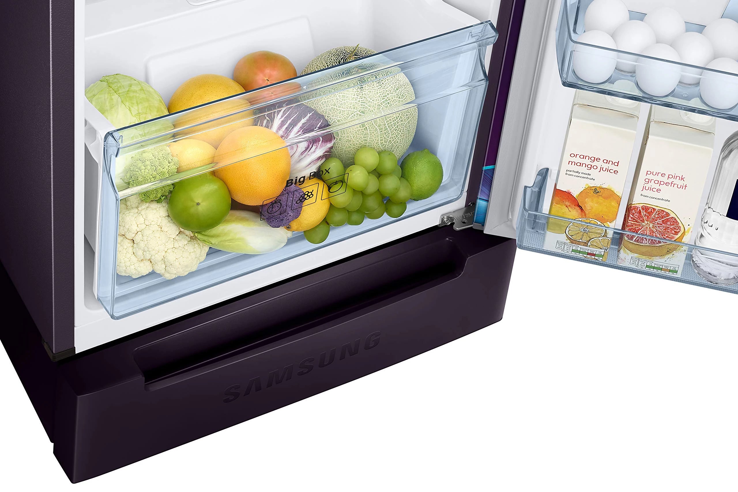 Samsung 236L 2 Star Inverter Frost-Free Double Door Refrigerator (RT28C31429R/HL,Paradise Bloom Purple) Base Stand Drawer