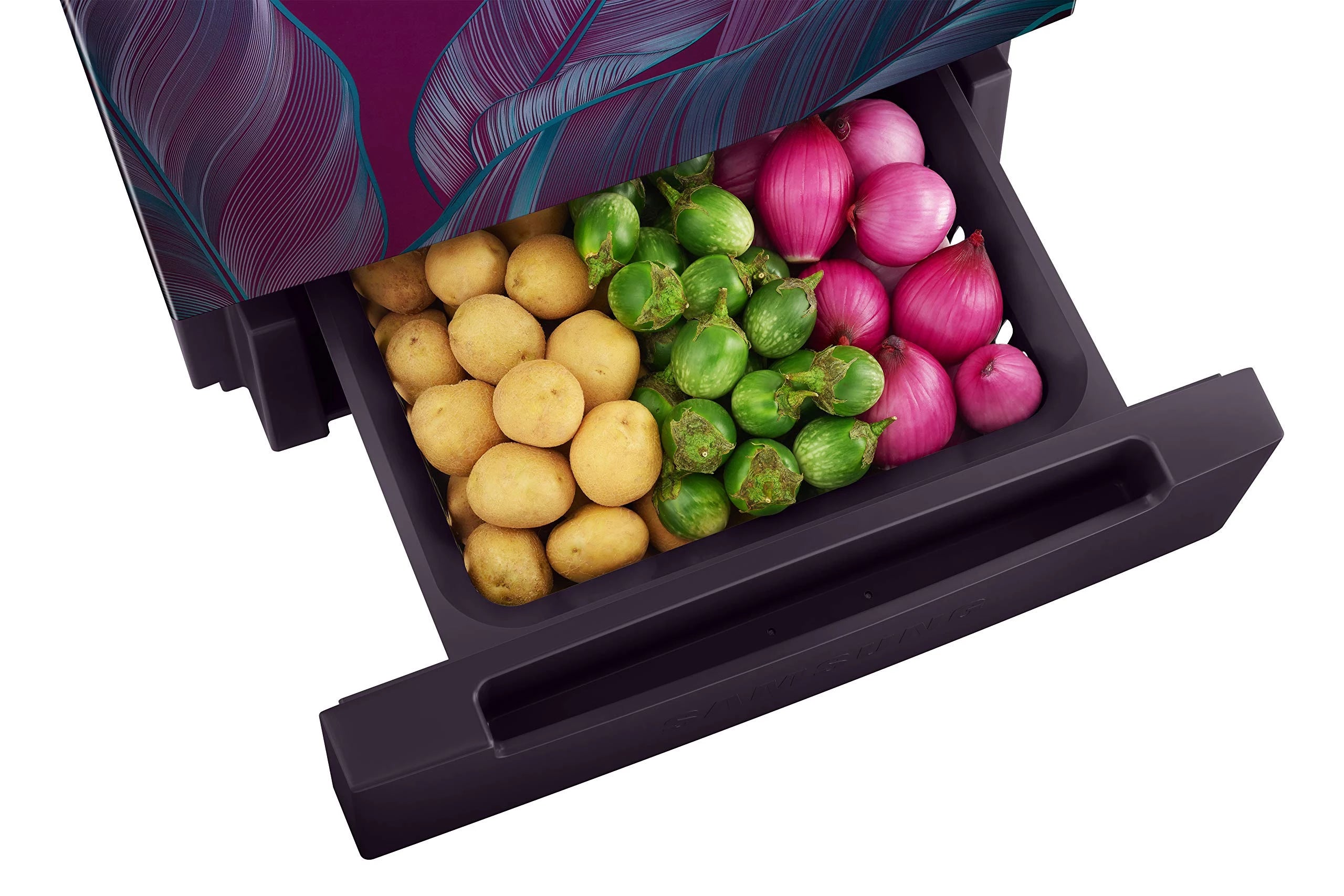 Samsung 236L 2 Star Inverter Frost-Free Double Door Refrigerator (RT28C31429R/HL,Paradise Bloom Purple) Base Stand Drawer