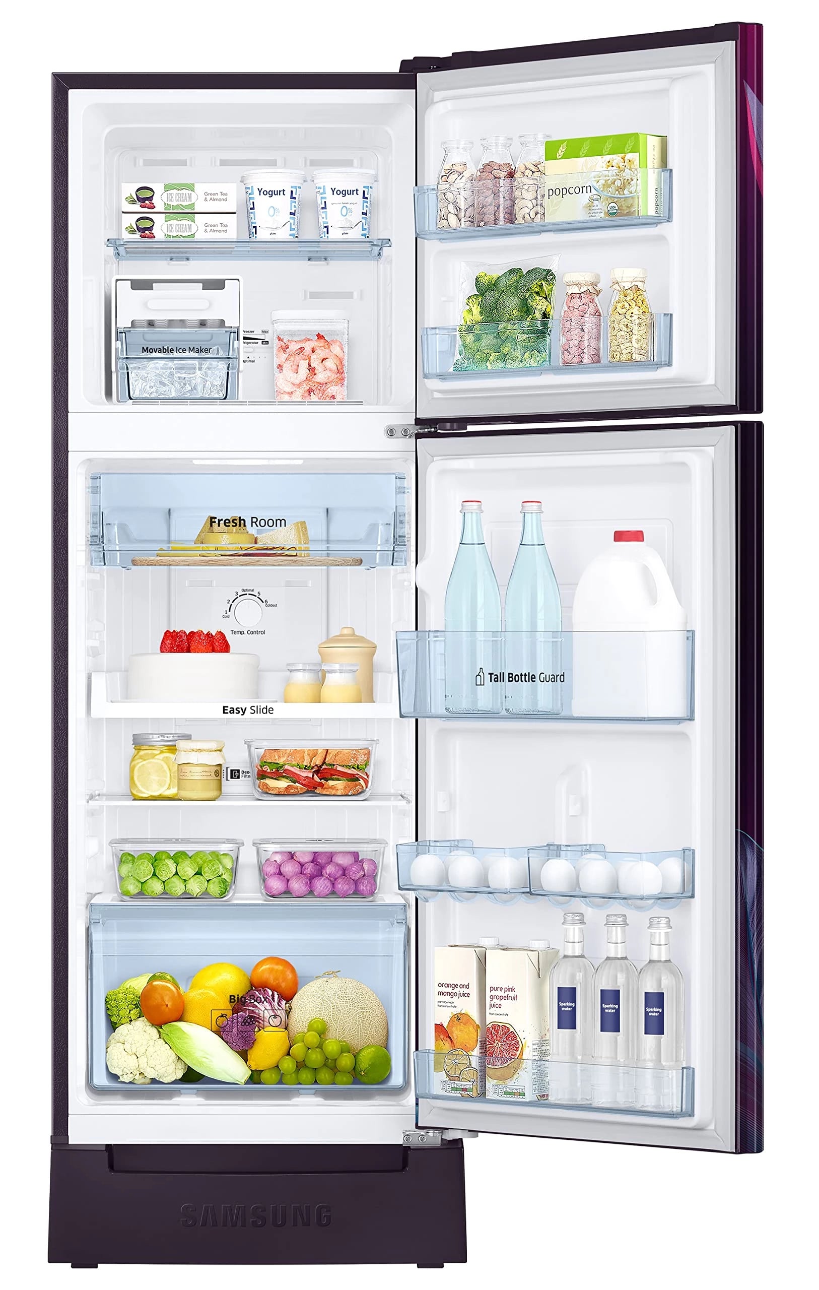 Samsung 236L 2 Star Inverter Frost-Free Double Door Refrigerator (RT28C31429R/HL,Paradise Bloom Purple) Base Stand Drawer