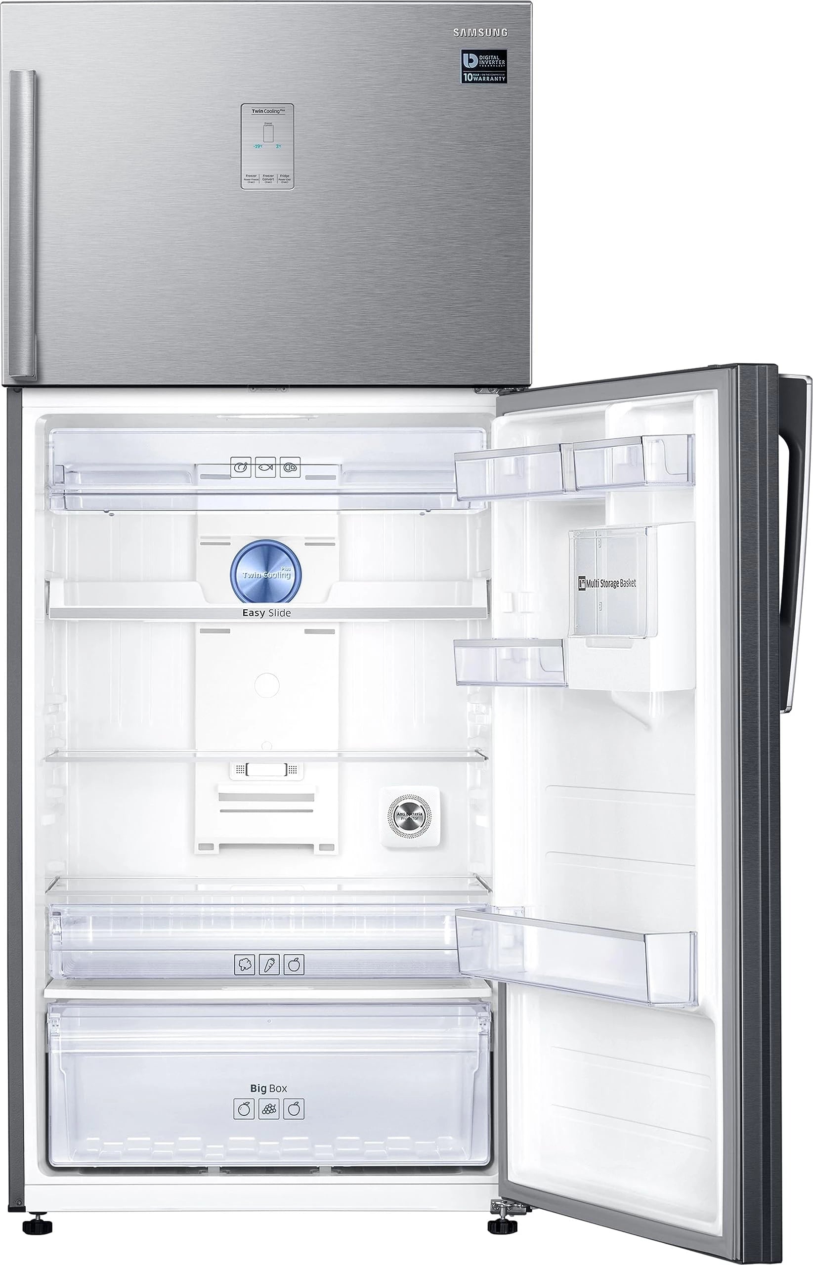 Samsung 530 L, 1 Star, Optimal Fresh+, Digital Inverter, Frost Free Double Door Refrigerator (RT56C637SSL/TL, Silver, Real Stainless)