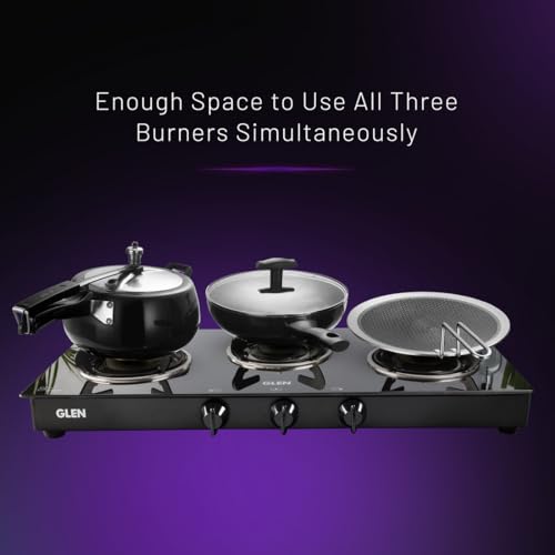 க்ளென் கிளாஸ், குக்டாப் (1038GTBBBL) உயர் சுடர் பித்தளை பர்னர் கேஸ் ஸ்டவ் 3 பர்னர்கள் (கையேடு)