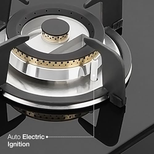 KAFF VRH 603 Built-in Hob/Hobtop 3 Burners with Auto Electric Ignition Glass Top, 60 CM, Brass Burners, Matt Enameled Pan Support, 8 MM Thick Toughened Glass (Black)