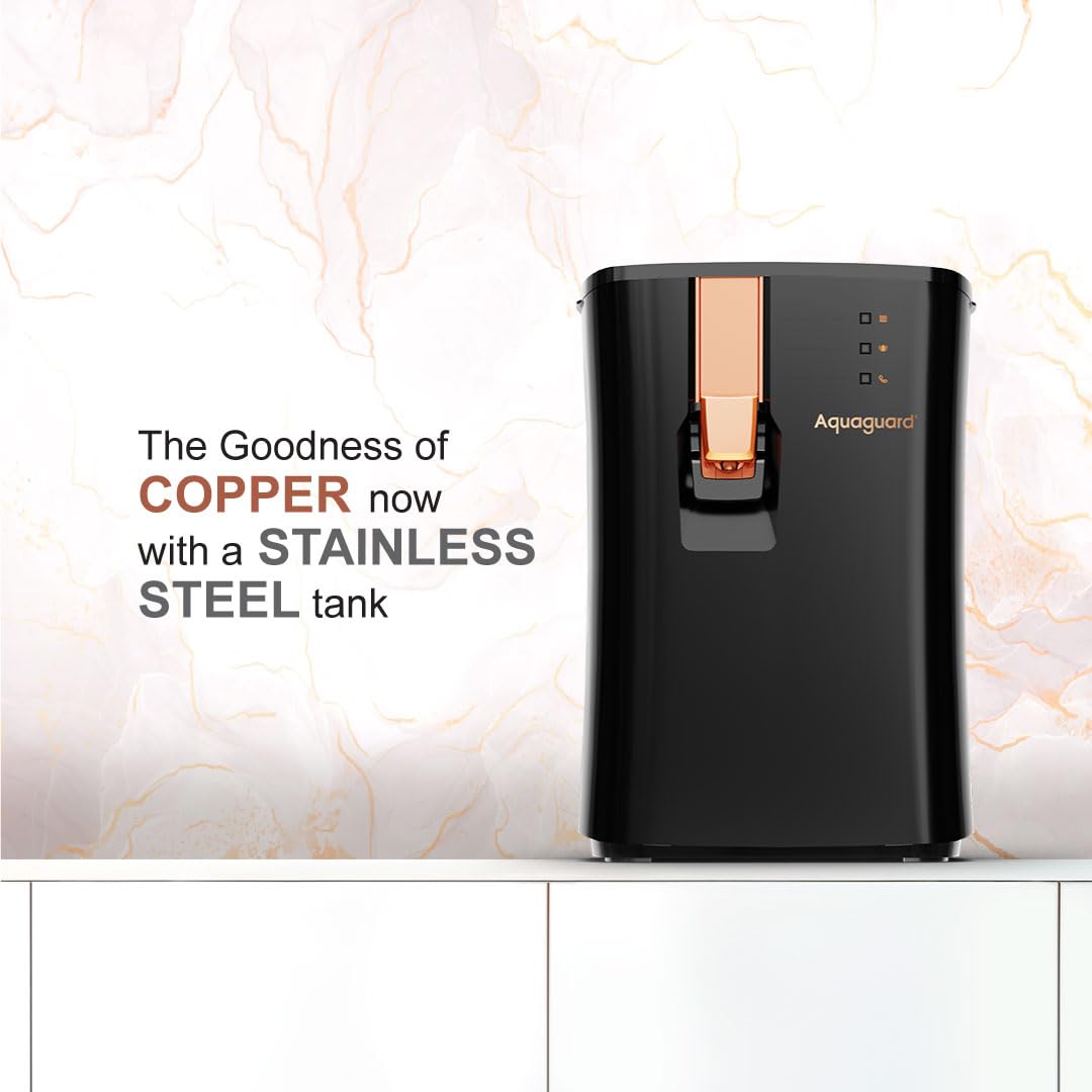 Aquaguard Ritz RO+UV+TA+AC Water Purifier | Stainless Steel Tank | Upto 60% Water Savings | Active Copper Tech | 8 Stage Purification | Suitable for Borewell/Tanker/Municipal Water | 2 Free S
