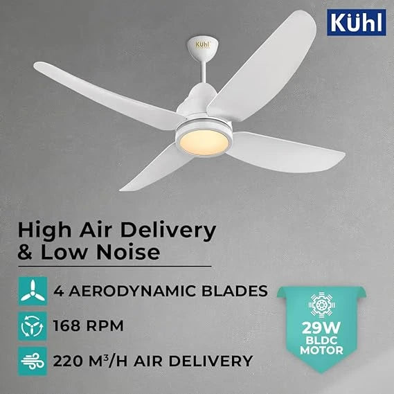 KUHL Luxus C14 1200mm Stylish Power Saving BLDC Ceiling Fan with Remote | Night & Down Light 5 Star Reverse Mode White