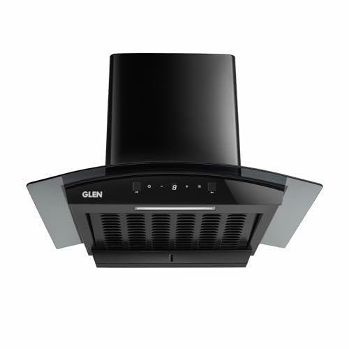 6058 Digital Display Curved Glass Filterless Auto Clean Wall Mounted Chimney 60CM (Black 1200 CMH)