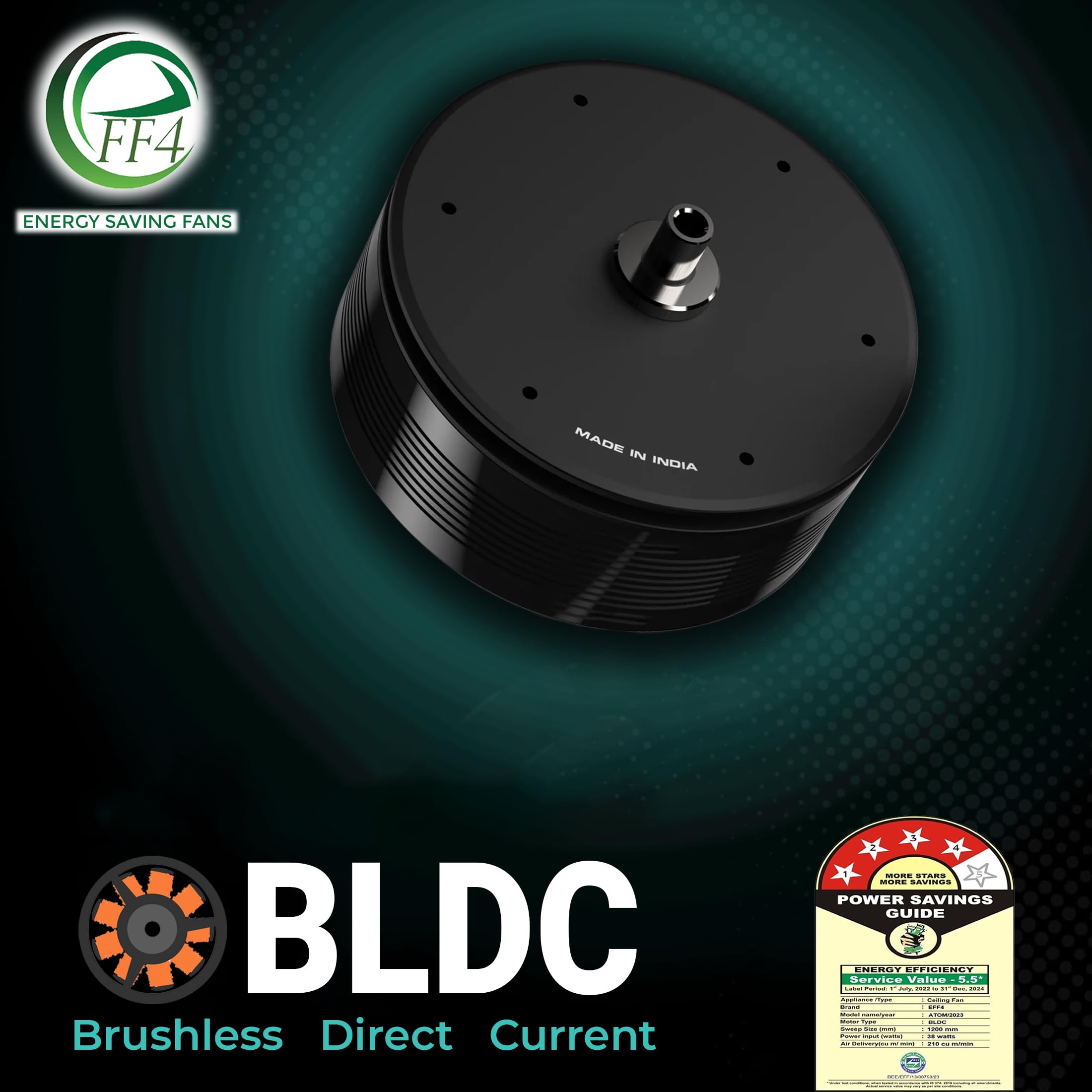 eFF4 Atom 1200 mm 4 Blade 4 Star power Saving Ceiling fan with BLDC Motor | Remote control | Decorative Fan with Lights | High Air Flow (Darkwood)