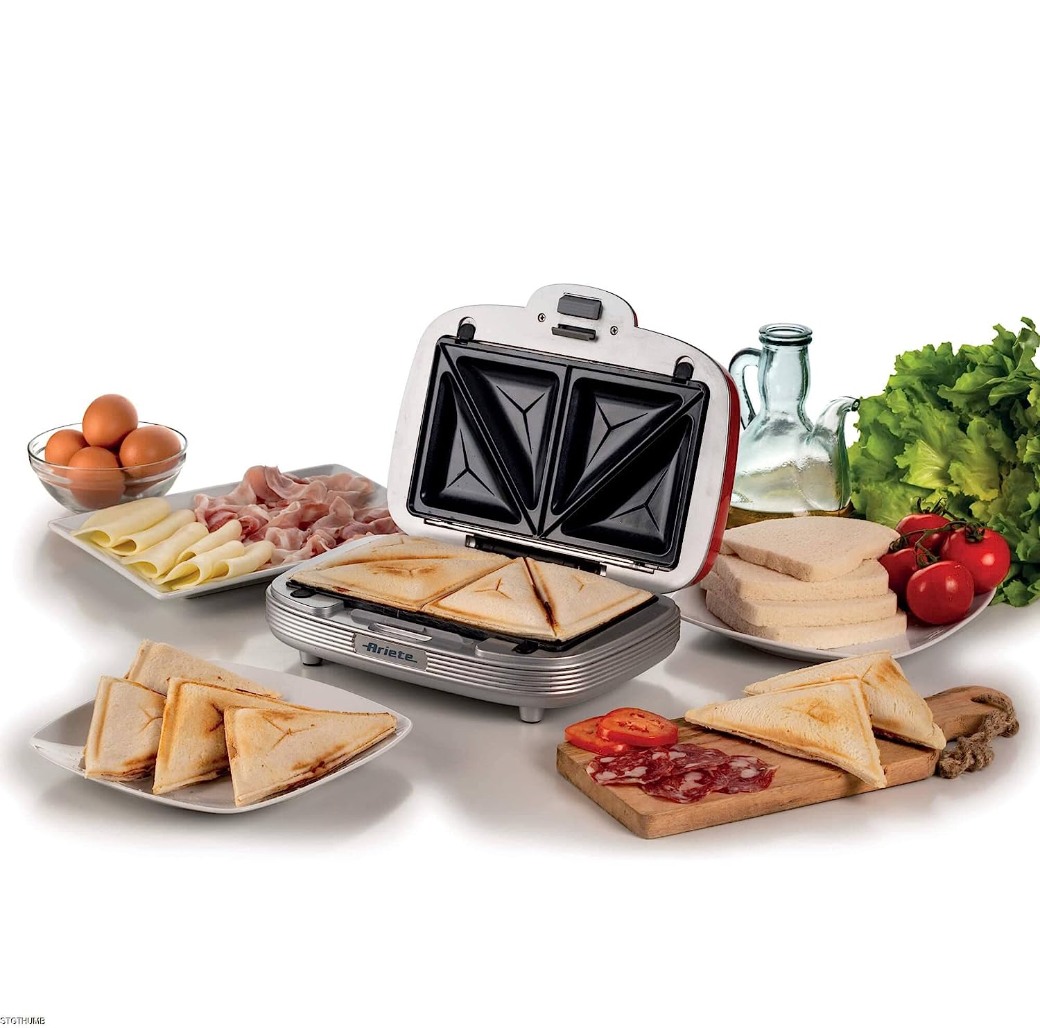 Ariete 1972 Sandwiches & Cookies Party Time, Multi-function Electric Plate, 700 Watt, 3 Non-stick and Interchangeable Plates, Red
