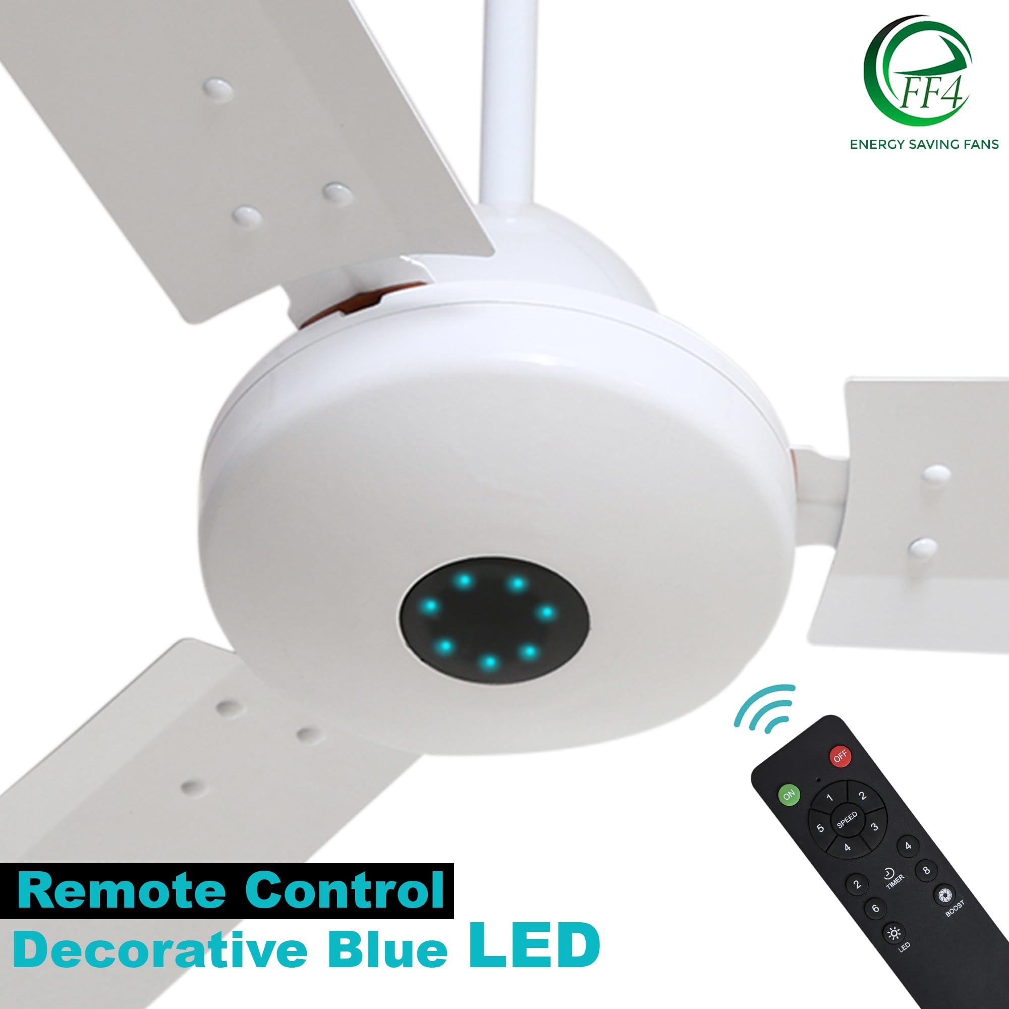 eFF4 Sino1200 mm 3 Blade 5 Star power Saving Ceiling fan with BLDC Motor | Remote control | Decorative Fan with Lights | High Air Flow (White - Classic)
