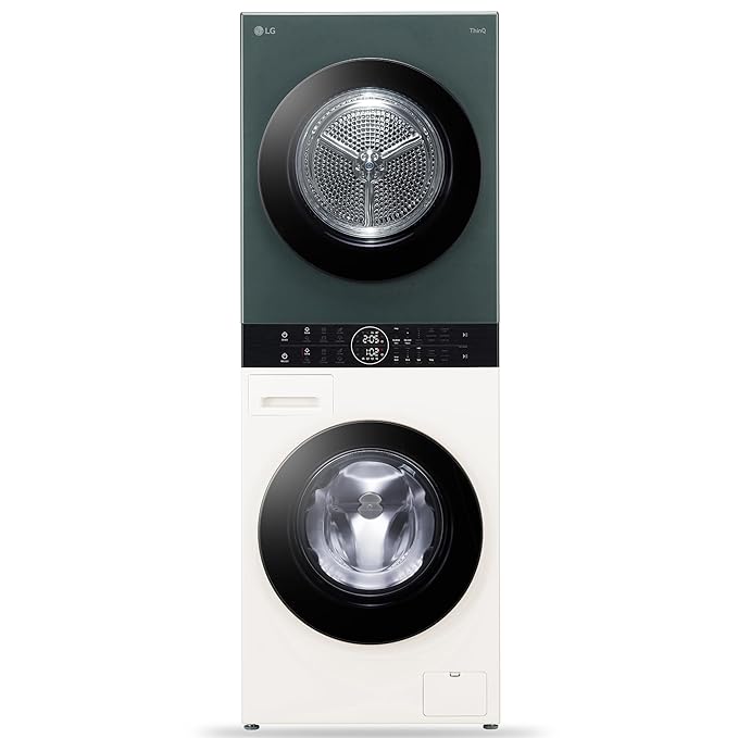 LG WashTower 13 Kg /10 Kg with AI Direct Drive & DUAL Inverter Heat Pump, Fully Automatic Front Load Washing Machine and Dryer (FWT1310BG) with Wi Fi & Central Control Panel Natural Beige & Green