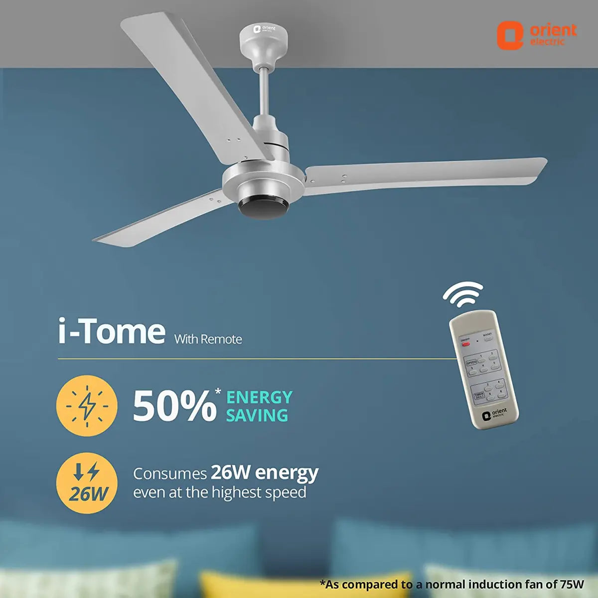 Orient Electric Tome BLDC Energy Ceiling Fan (Grey)