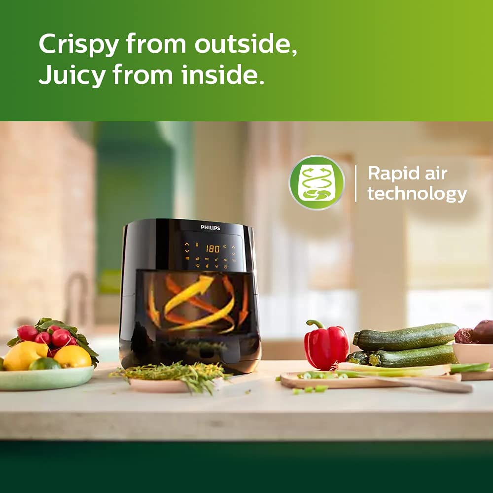 Philips Essential Air Fryer Hd9252/70 With Rapid Air Technology, Uses Up To 90% Less Fat, 7 Presets Touch Screen , Black