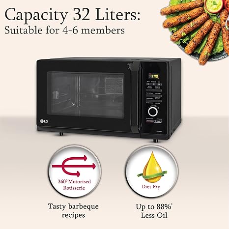 LG 32 L Convection Healthy Microwave Oven (MC3286BLU, Black, Diet Fry & Motorized Rotisserie) - 2023 Model