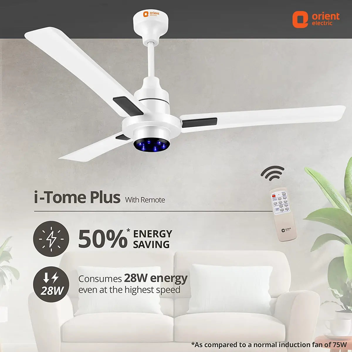 Orient Electric Tome Plus 1200mm BLDC Ceiling Fan white