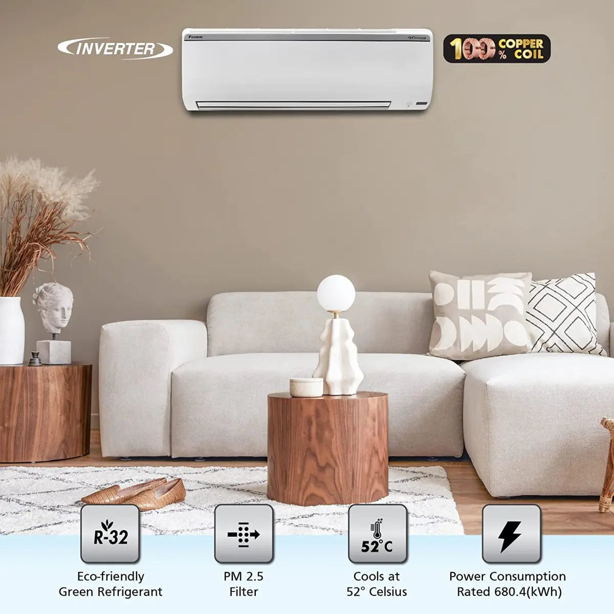 डाइकिन 1 टन 3 स्टार इन्वर्टर स्प्लिट एसी FTKN35UV16 सफ़ेद