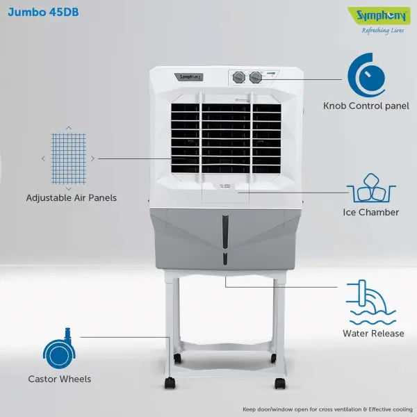 Symphony Jumbo 45 DB Air cooler with trolley(white) 41L