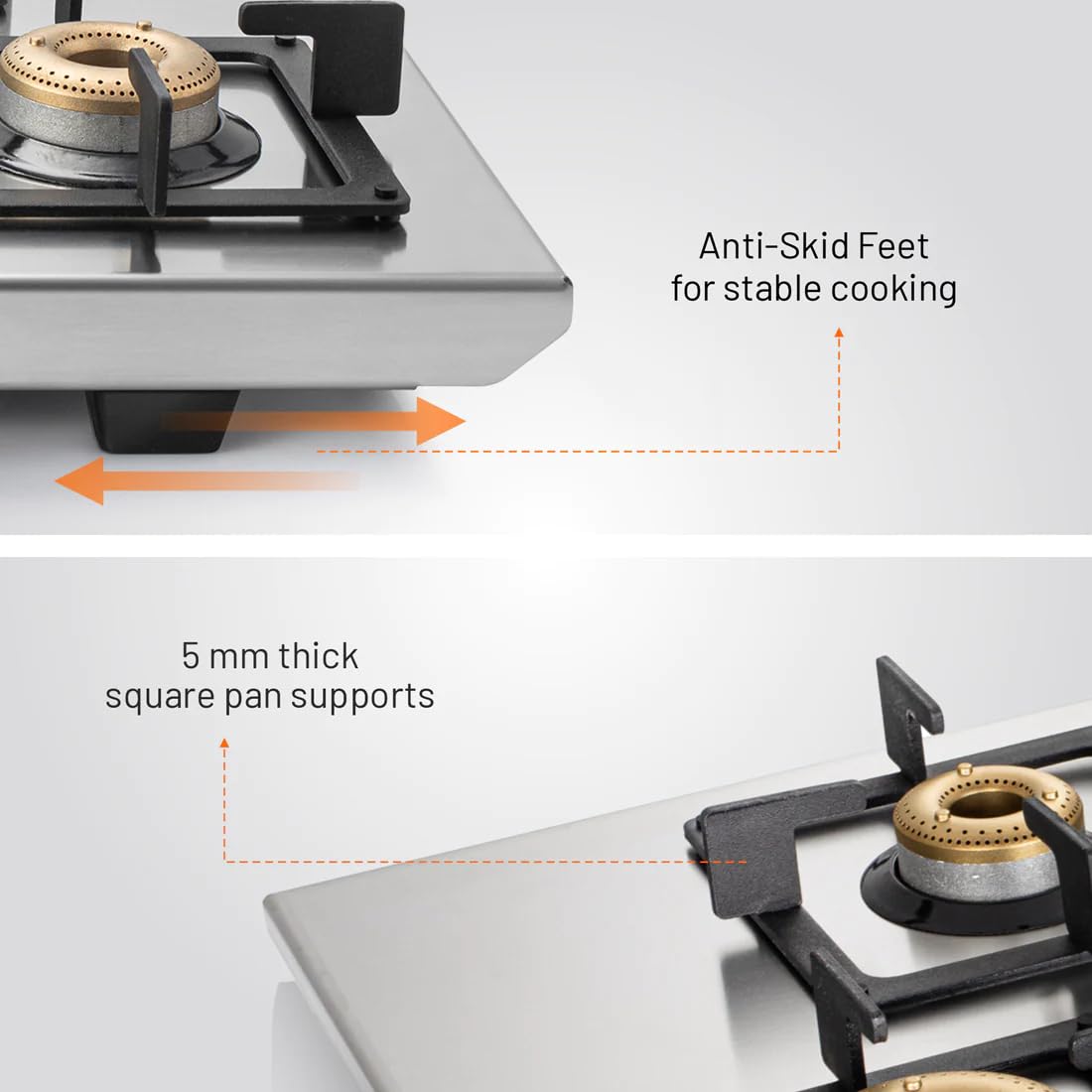 க்ளென் 3 பர்னர் அல்ட்ரா டஃப் ஸ்டெயின்லெஸ் ஸ்டீல் கேஸ் ஸ்டவ் | வெள்ளி | 5 வருட உத்தரவாதத்துடன் போலி பித்தளை பர்னர் | ஐஎஸ்ஐ சான்றளிக்கப்பட்டது | சுழலும் இன்லெட் முனை | தயாரிப்புக்கு 2 வருட உத்தரவாதம் | (CT1053UTSS73)